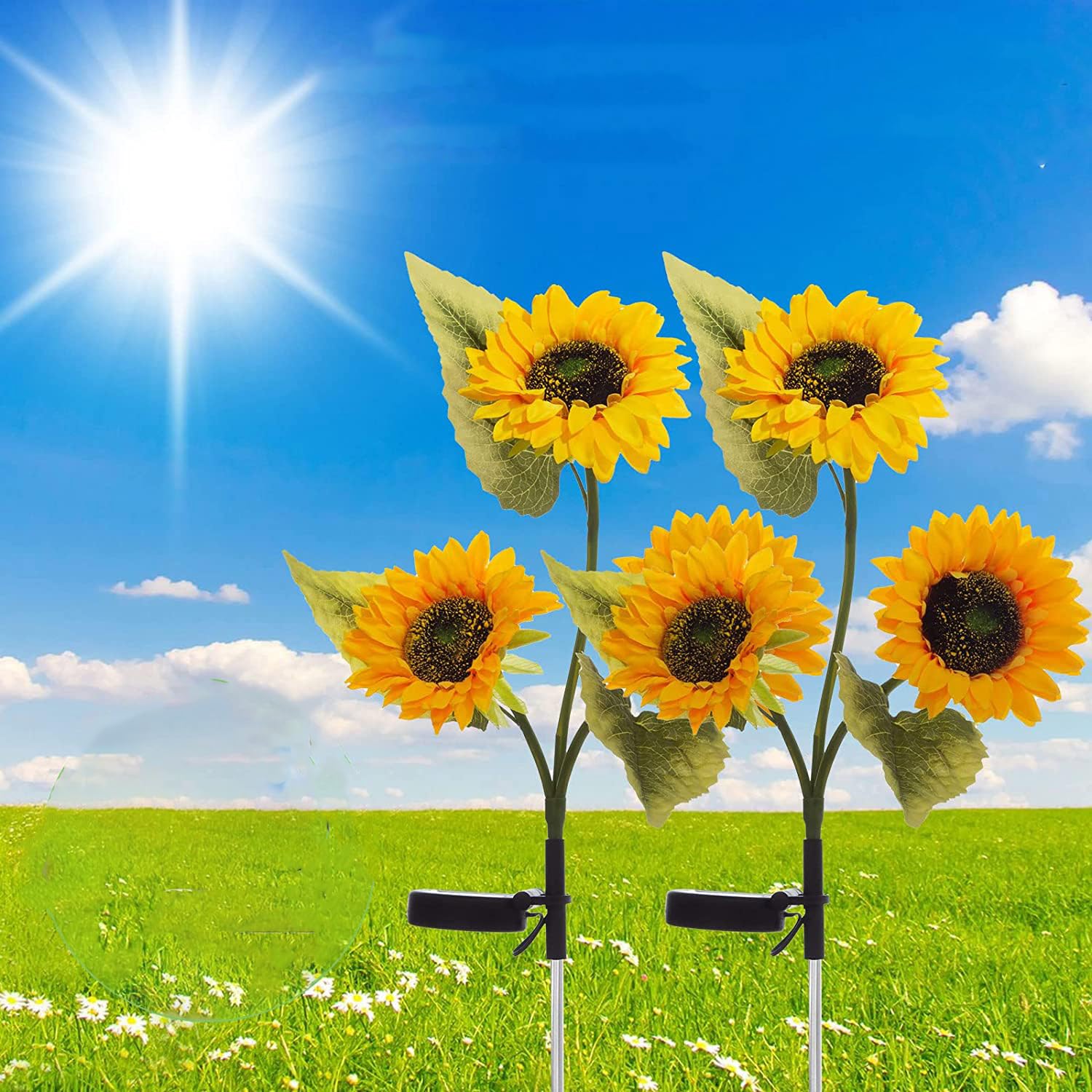 4 Pack Realistic Sunflower Solar Lights Outdoor - Waterproof Solar Garden Decor with Auto On/Off - Perfect for Garden, Patio, Backyard & Pathway Lighting at Night