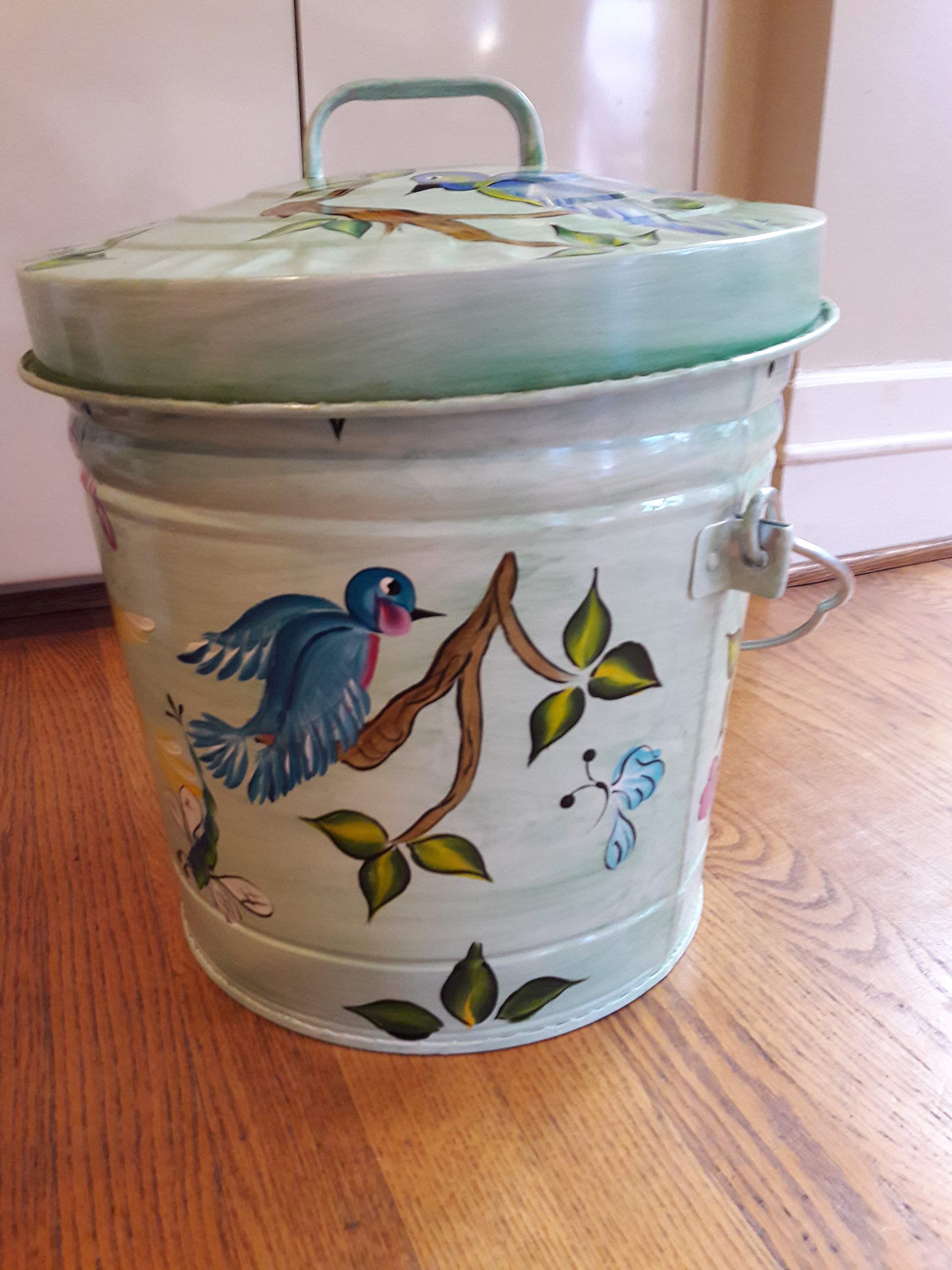 6 Gallon Hand Painted Decorative Trash Can - Elegant Waste Bin for Kitchen, Bathroom & Office - Eco-Friendly Garbage Can with Lid for Home Decor