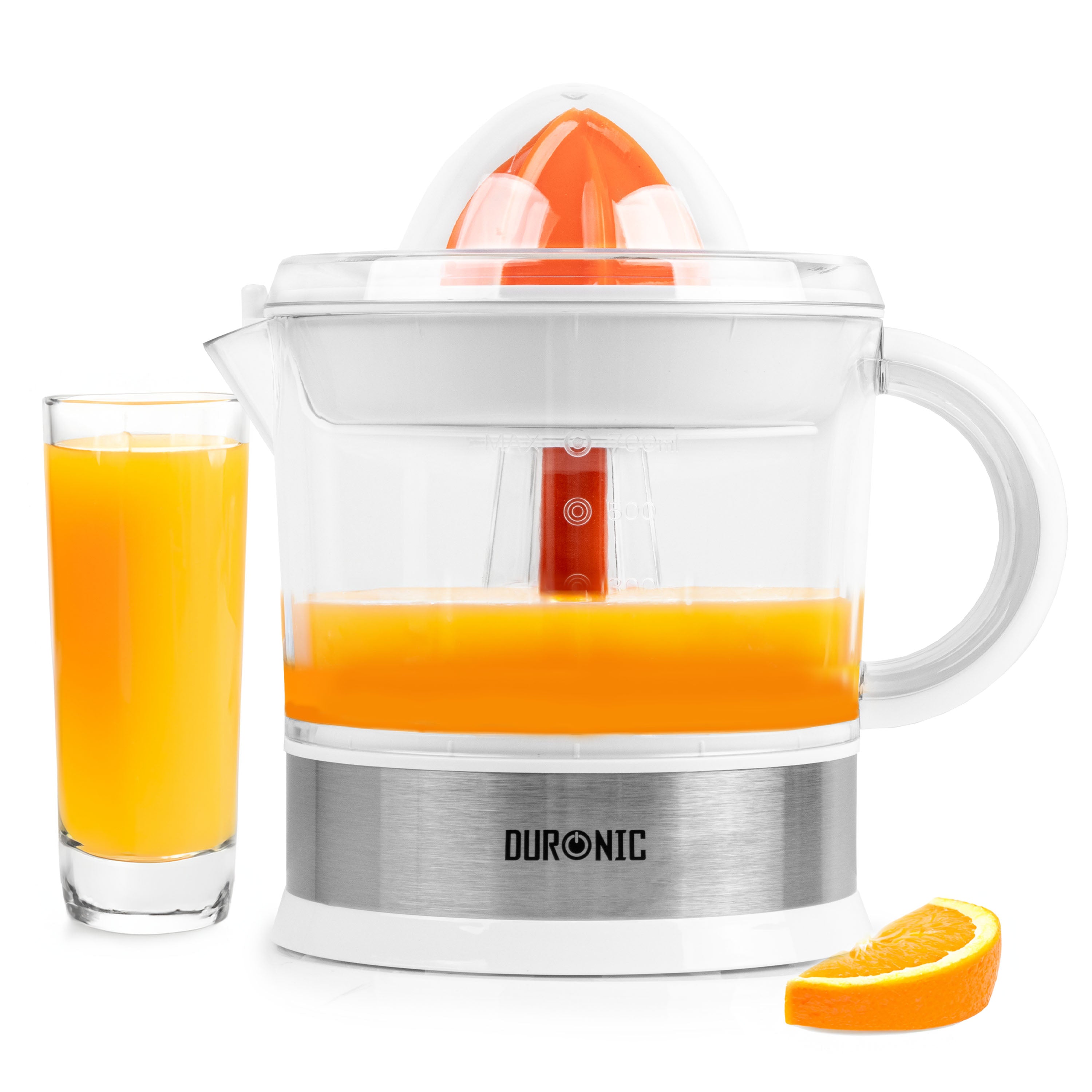 Duronic JE407 Electric Citrus Juicer - Cold Press Orange, Lemon & Grapefruit Juicer with 2 Cones & Pulp Filter - Healthy Juice Maker for Breakfast, Smoothies & Detox Drinks
