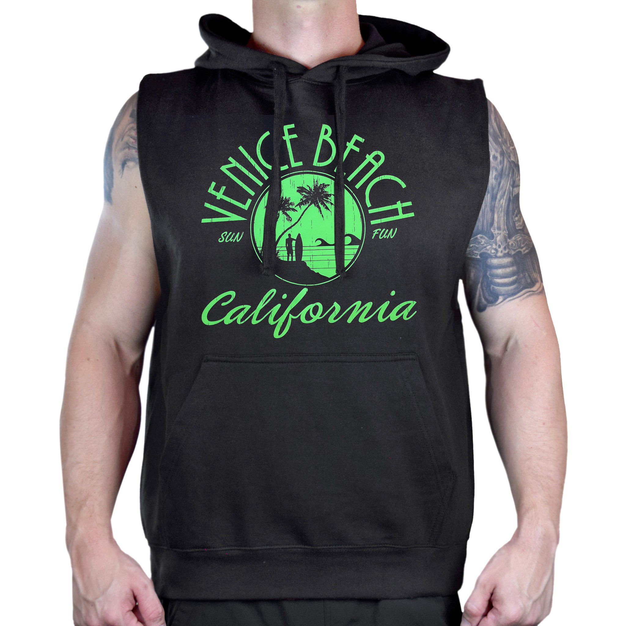 Interstate Apparel Men's Venice Beach Sleeveless Vest Hoodie - Lightweight Summer Workout Top for Gym, Running & Outdoor Activities