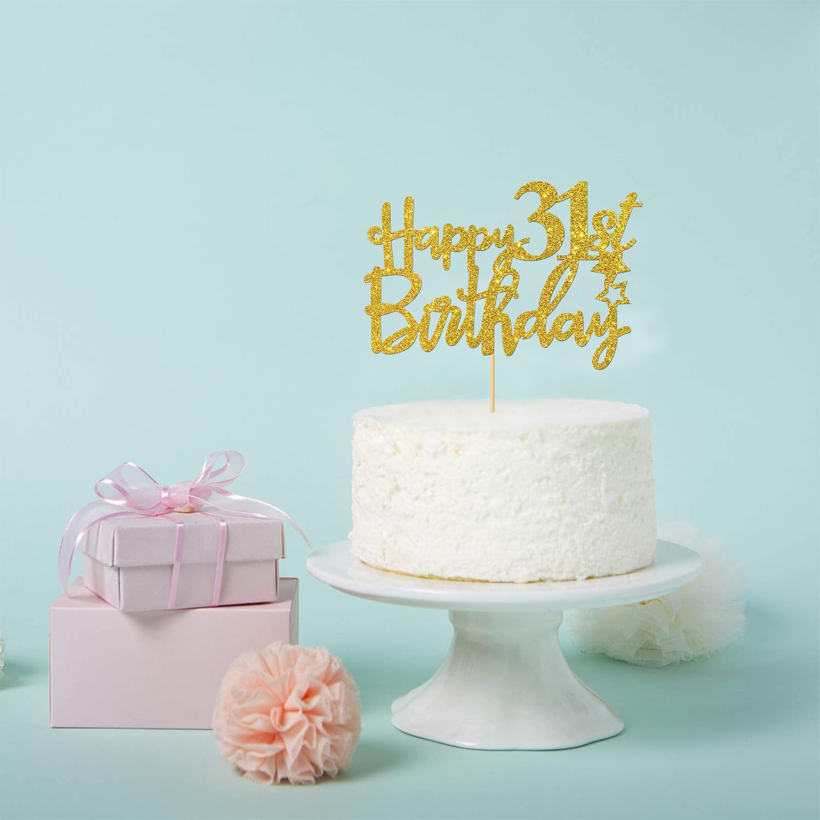 31st Birthday Cake Topper - Gold Glitter 31 Sign for Cakes - Cheers to 31 Years Party Decorations - Perfect for Birthday Cakes, Cupcakes & Dessert Tables