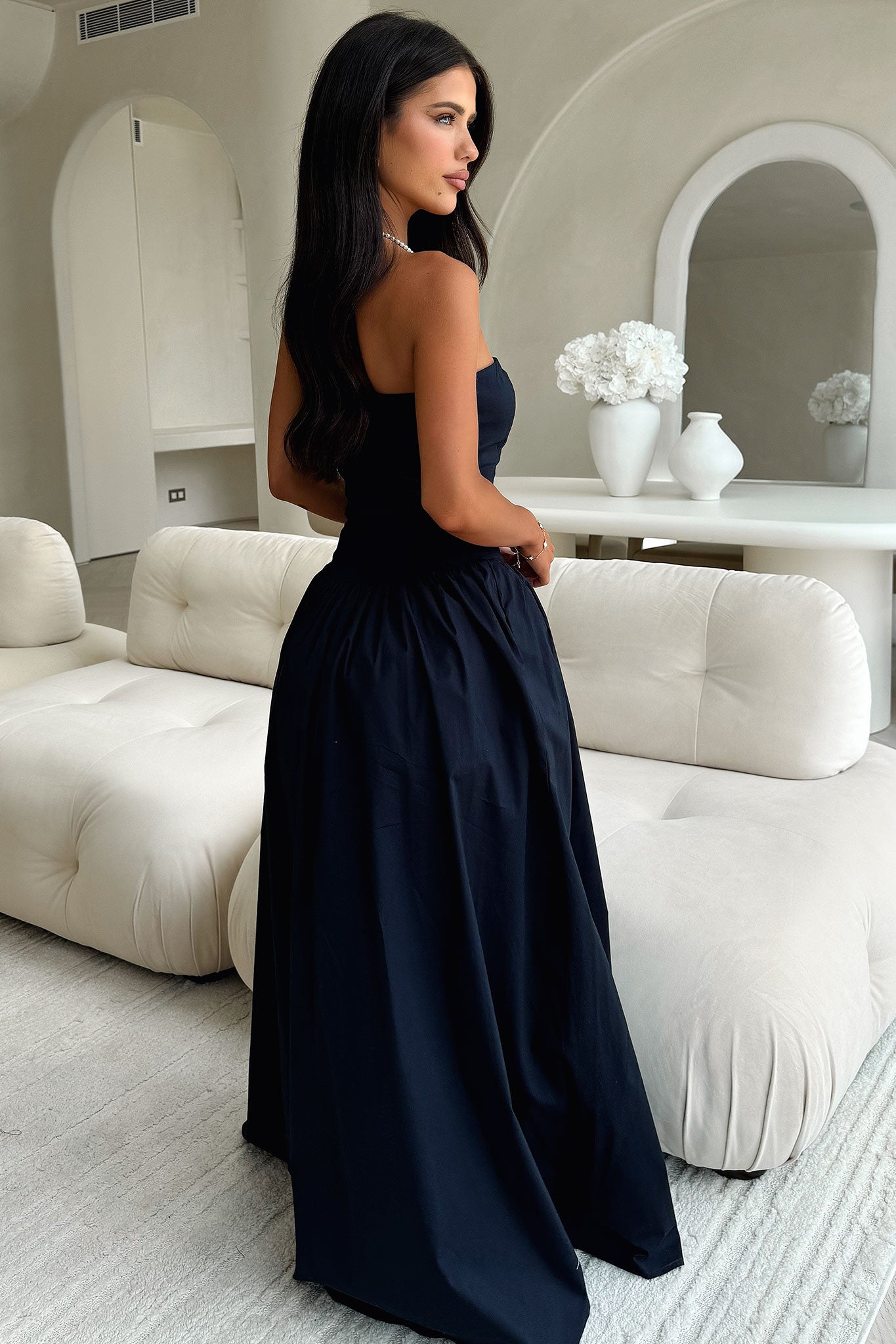 Iridessa Strapless Maxi Dress for Women - Navy Blue Long Formal Evening Gown - Perfect for Weddings, Prom, Cocktail Parties & Special Occasions
