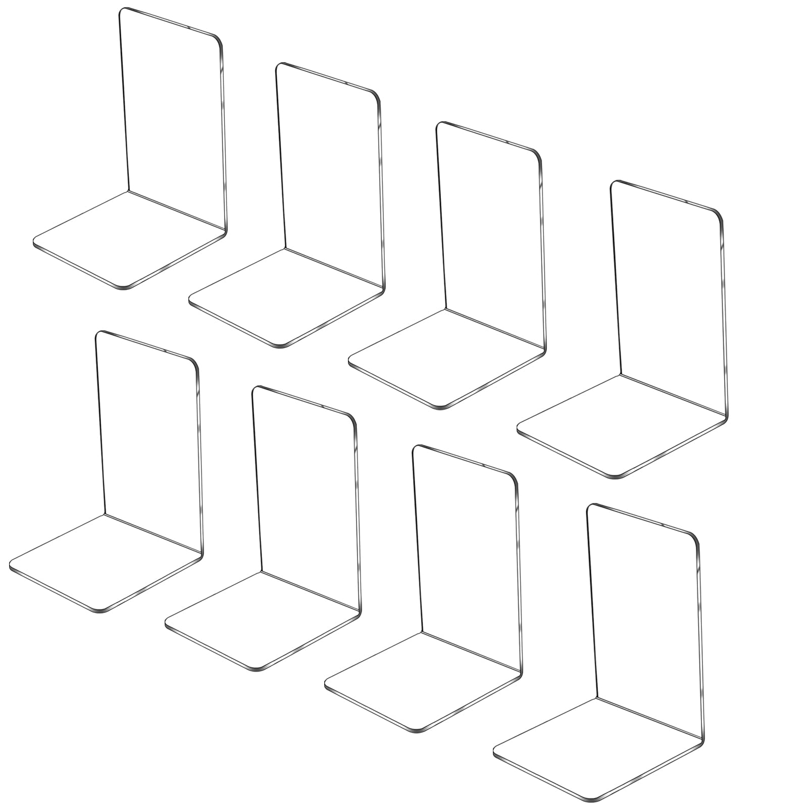 Clear Acrylic Book Ends - 8 Pack for Shelves & Desks - School, Library Use
