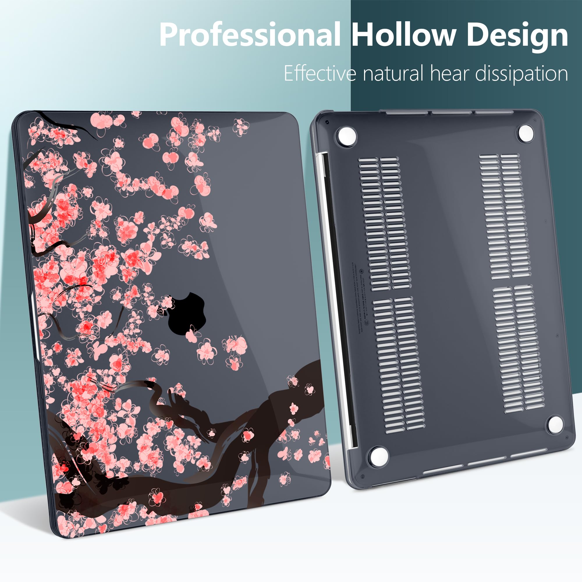 Dongke Hard Plastic Case for MacBook Pro 13 inch (Model A2251/A2289 2020) with Retina Display & Touch Bar - Protective Shell Cover Compatible with Touch ID - Cherry Blossom Design - Perfect for Office, Travel and Daily Use Protection