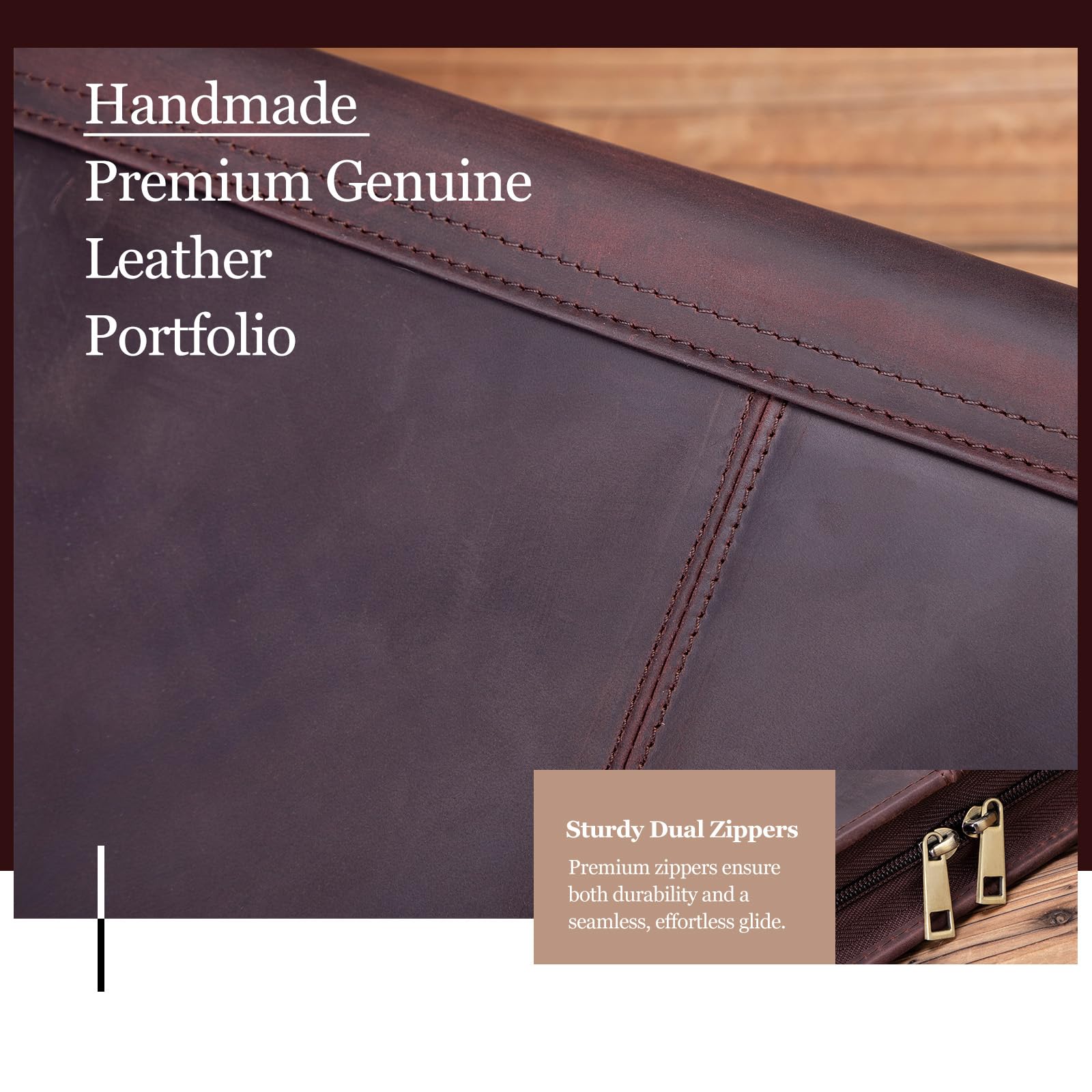 Premium Full Grain Leather Portfolio with 3-Ring Binder | Zippered A4 Notebook Holder & Laptop Sleeve | Professional Organizer for Business Meetings, Office Work & Corporate Gifts (Dark Brown) - Perfect for Executives, Students & Professionals