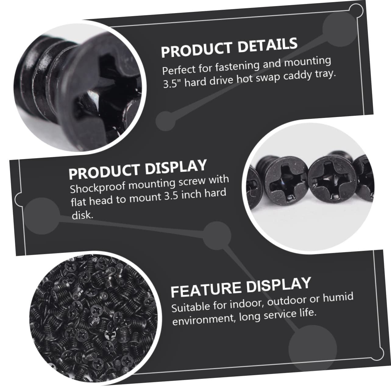 Mikikit 200 Pcs 3.5-Inch HDD Screws Flat Head Computer Hard Drive Screws - Black Nickel Chassis Screws for PC Case, Hard Drive Mounting & Hot Swap Accessories - Perfect for DIY Computer Builds and HDD Upgrades