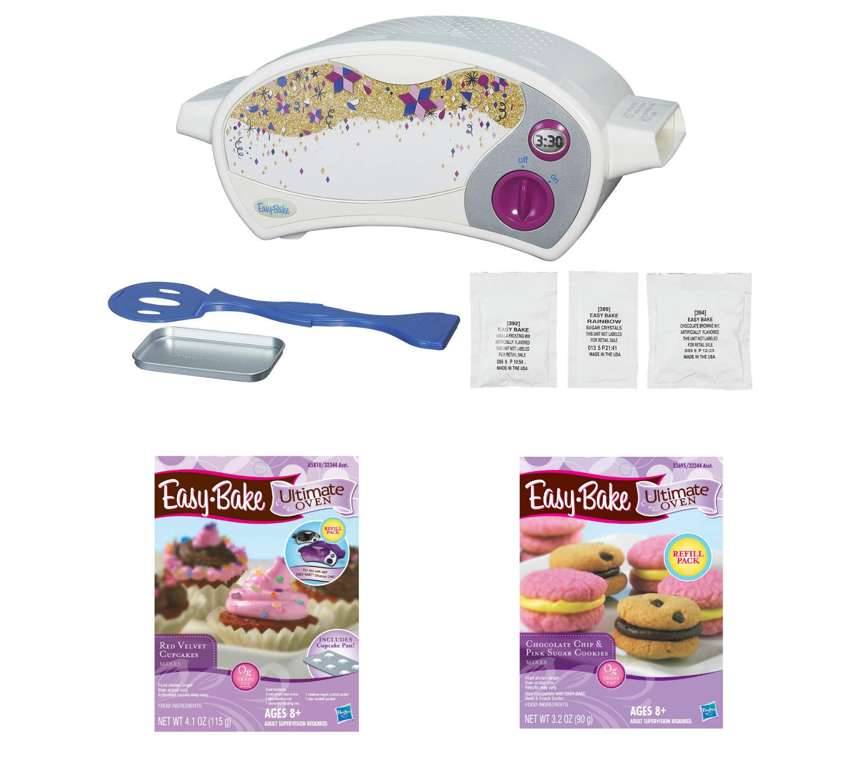 Easy Bake Oven Star Edition with Red Velvet Cupcakes & Chocolate Chip Sugar Cookies Refill Set - 3-Piece Baking Kit for Kids | Perfect for Birthday Gifts, Holiday Baking & Family Fun Activities