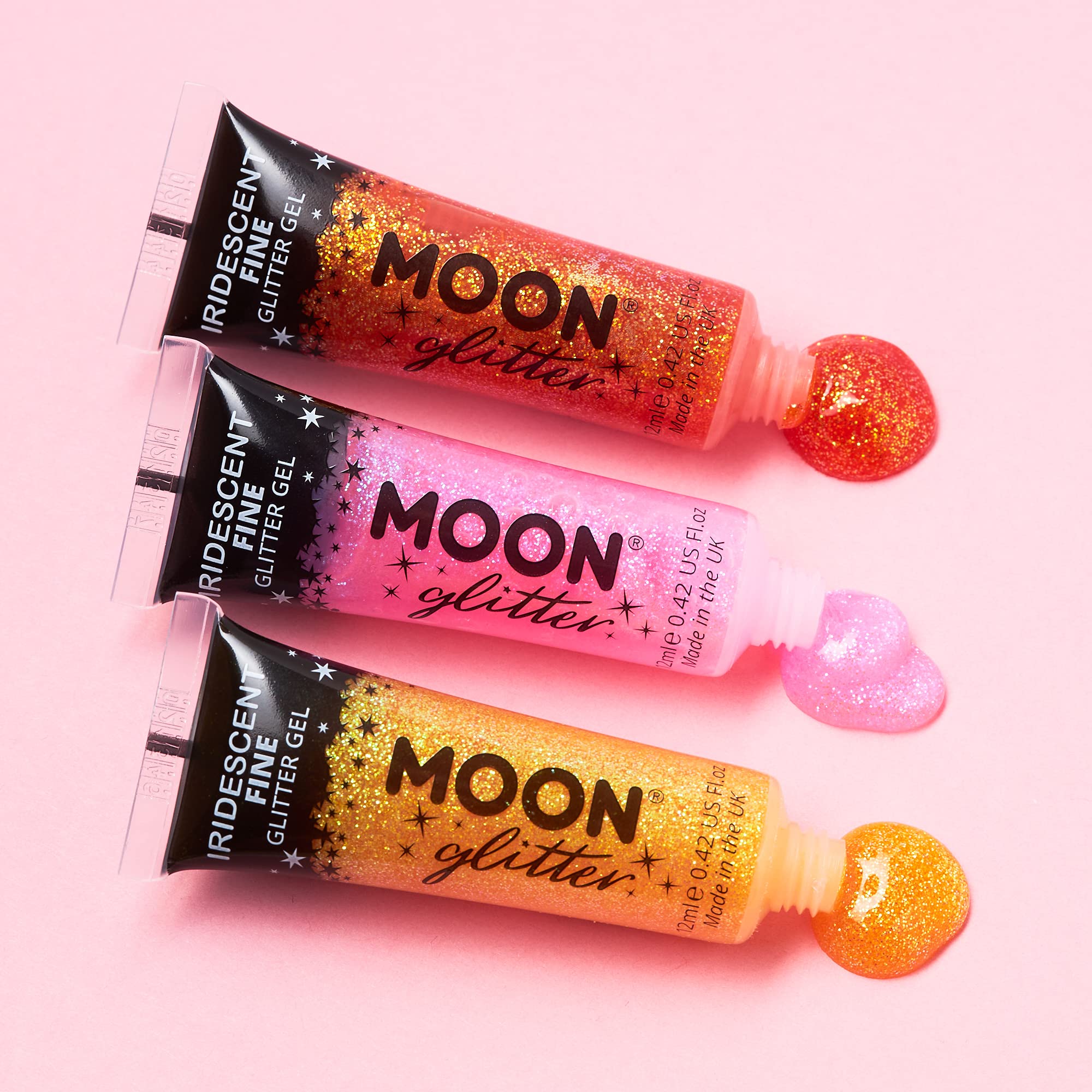 Iridescent Fine Face & Body Glitter Gel by Moon Glitter - 6 Color Set (12ml) | Cosmetic Festival Glitter for Face, Body, Hair & Nails | Perfect for Parties, Halloween, Raves & Festivals
