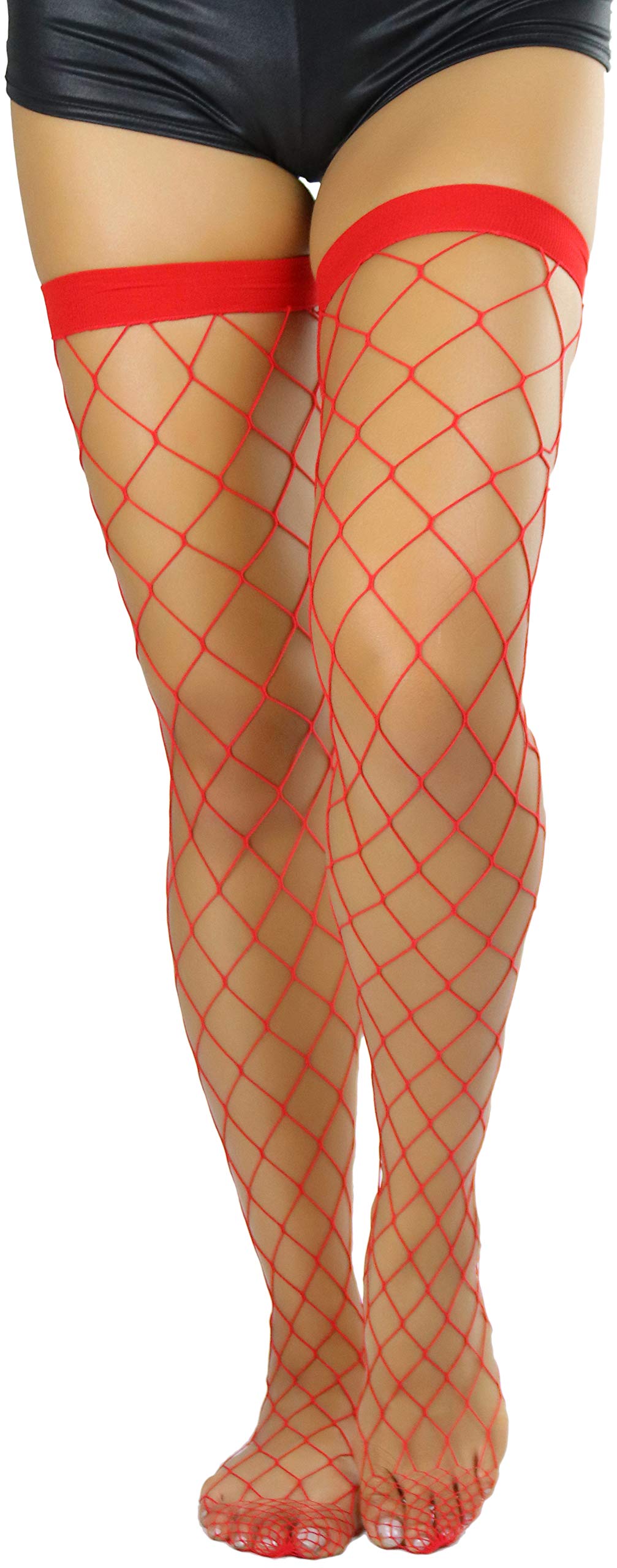 ToBeInStyle Women's Fishnet Thigh High Stockings - Sexy Sheer Bright & Vibrant Tights for Cosplay, Halloween, Party & Night Out