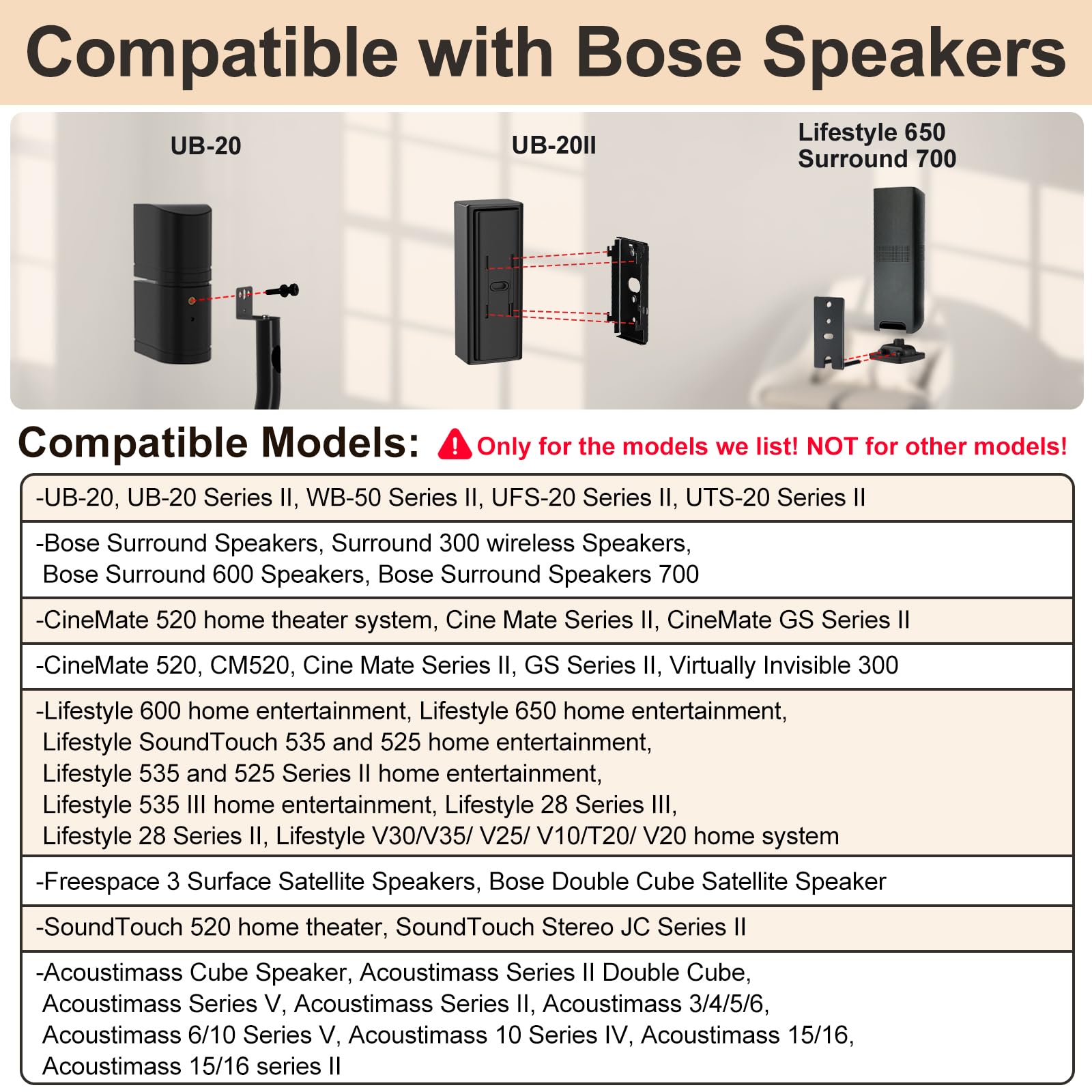 Bose Speaker Stand UFS-20 - Height Adjustable with SlideConnect Bracket - Compatible with Bose Surround Speakers, Lifestyle 650, CineMate GS II - Perfect for Home Theater & Music Listening Setup