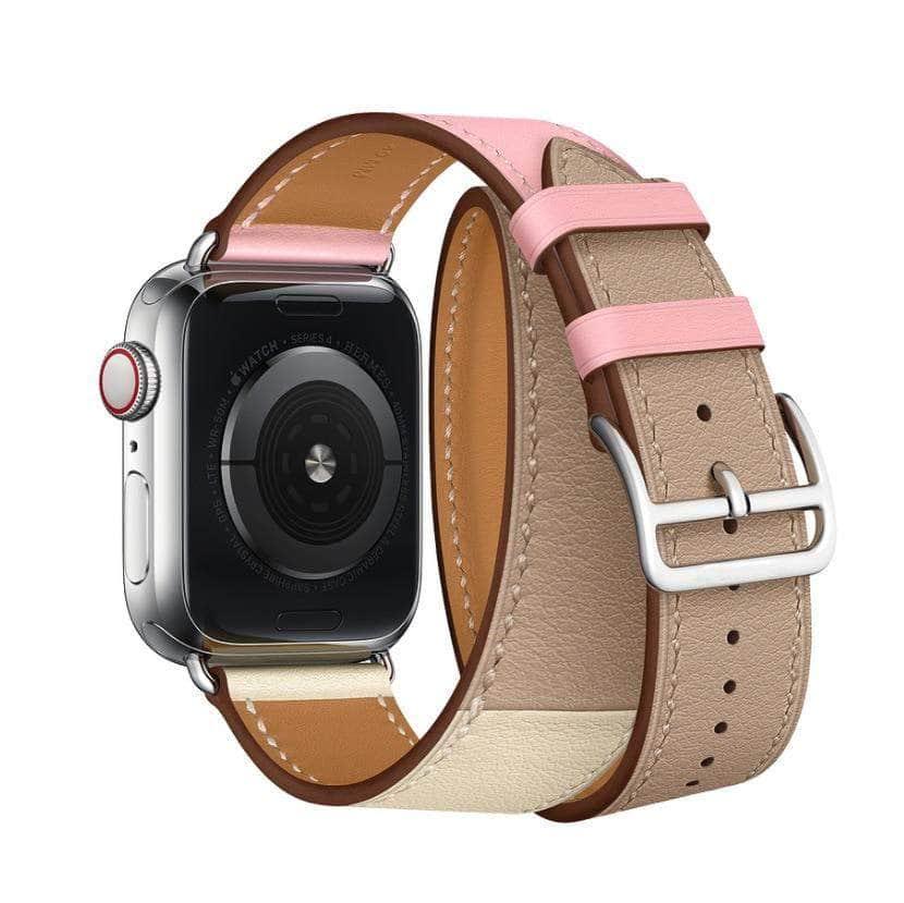 Genuine Leather Apple Watch Band with Double Loop Strap - Premium Luxury Bracelet for Women & Men - Perfect for Work, Gym & Everyday Wear