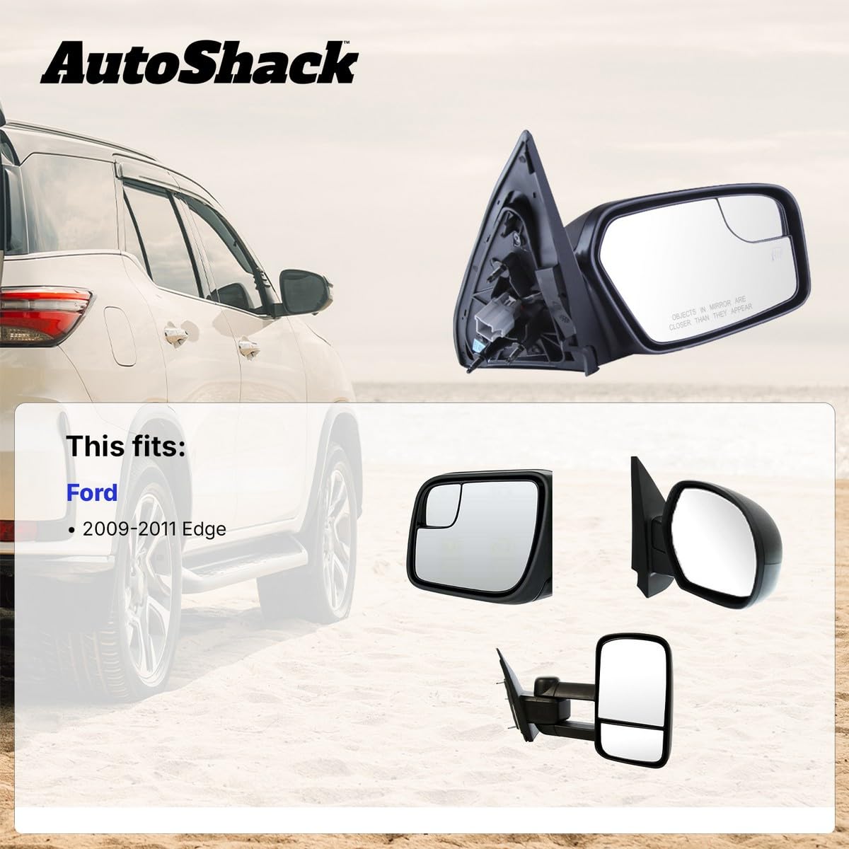AutoShack Power Heated Manual Folding Side Mirrors - Driver & Passenger Replacement Pair for 2009-2011 Ford Edge (3.5L 3.7L V6 AWD/FWD) - KAPFO1320370PR | All-Weather Visibility & Safe Driving Accessories