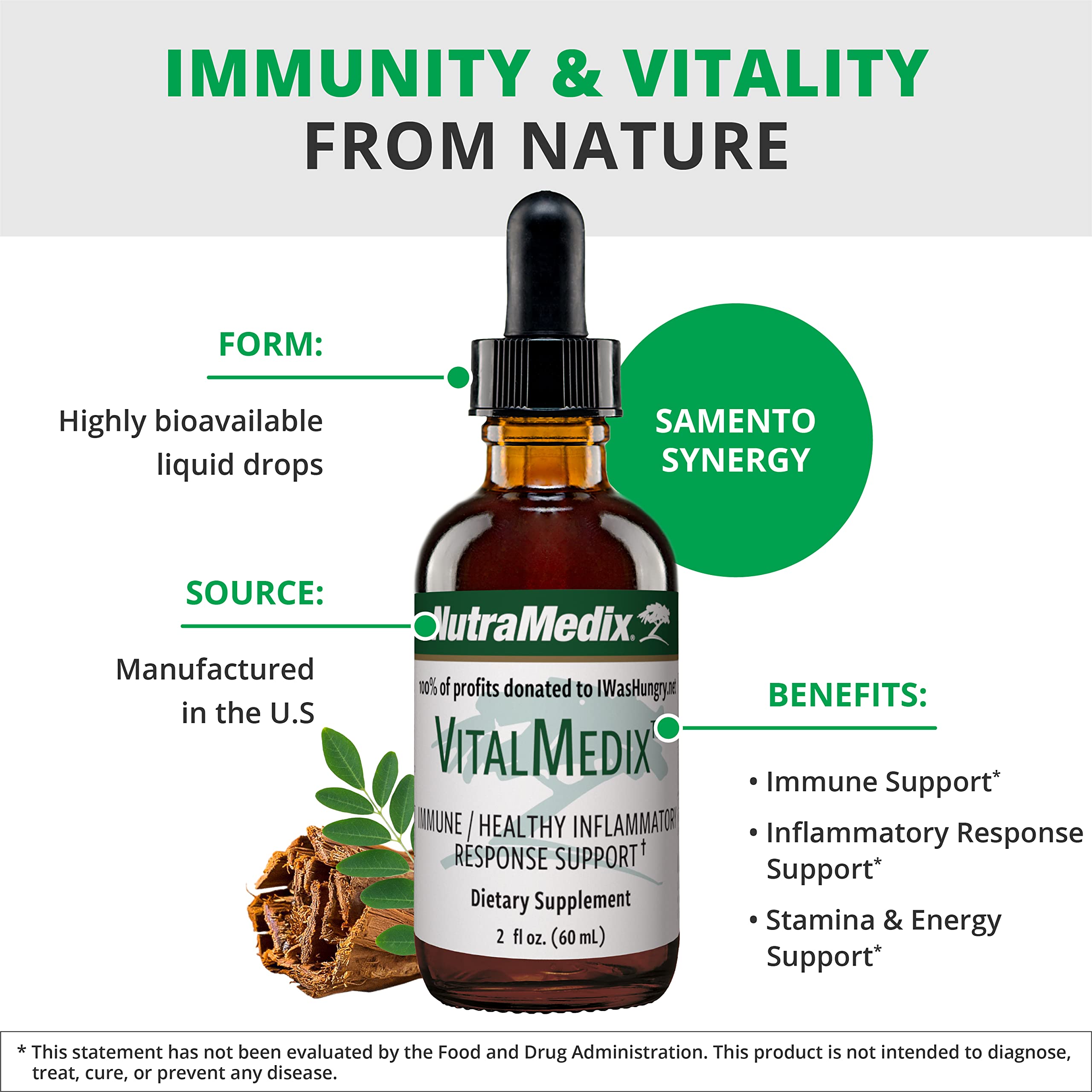 NutraMedix VitalMedix Cat's Claw & Moringa Extract - Natural Immune Booster & Energy Supplement with Vitamins & Minerals (2oz) - Supports Daily Wellness, Detox & Vitality for Active Lifestyles