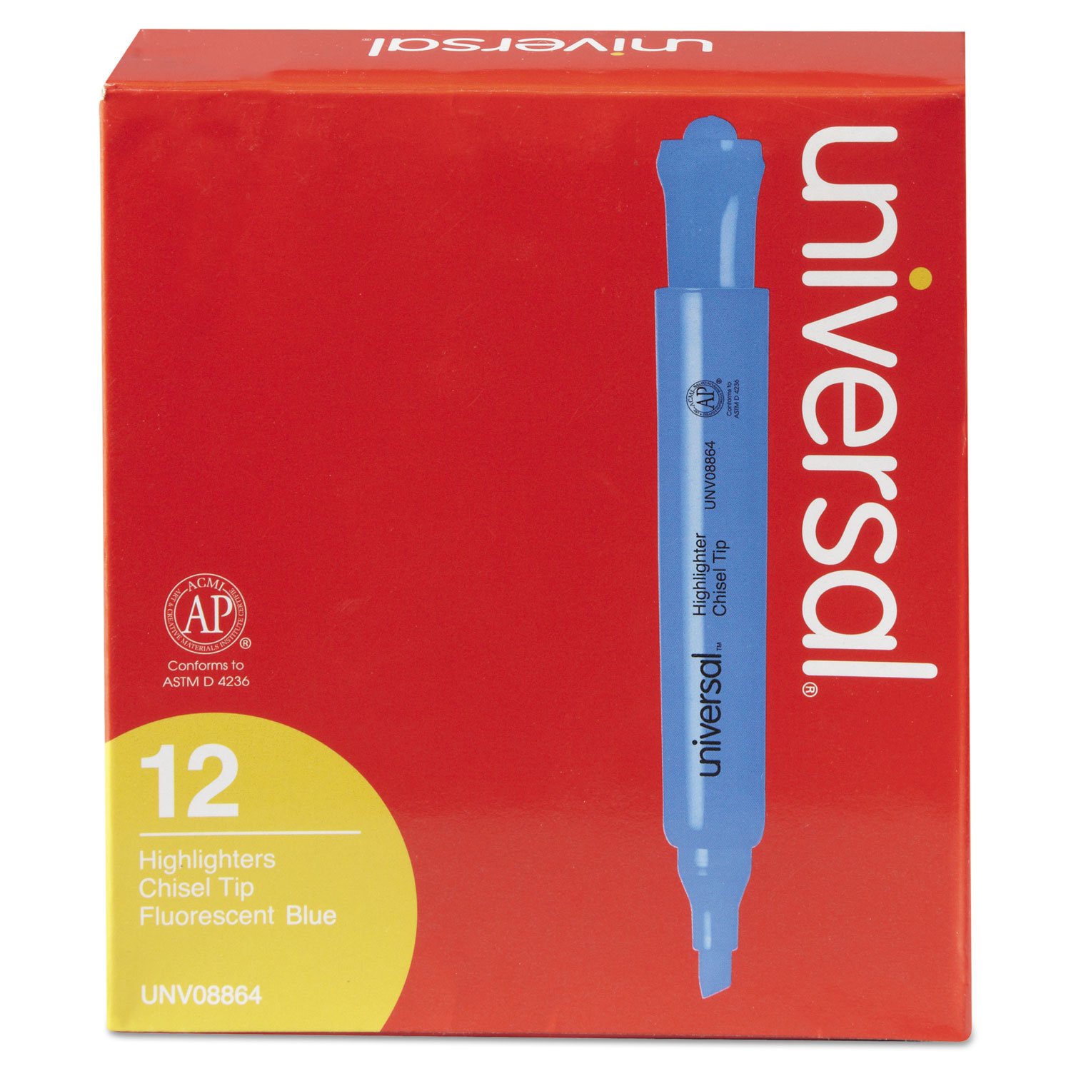 Universal 08864 Chisel Tip Desk Highlighter - Fluorescent Blue (12 Pack) - Perfect for Office, School & Study Note Taking