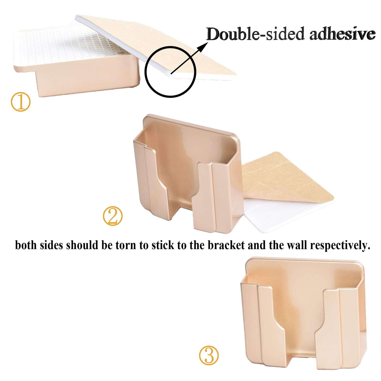 Universal Damage-Free Wall Mount Phone Charger Stand with Double-Sided Adhesive - Grey (2PCS) | Perfect for Bedroom, Office & Kitchen Organization | Holds Phones, Remotes & Small Devices
