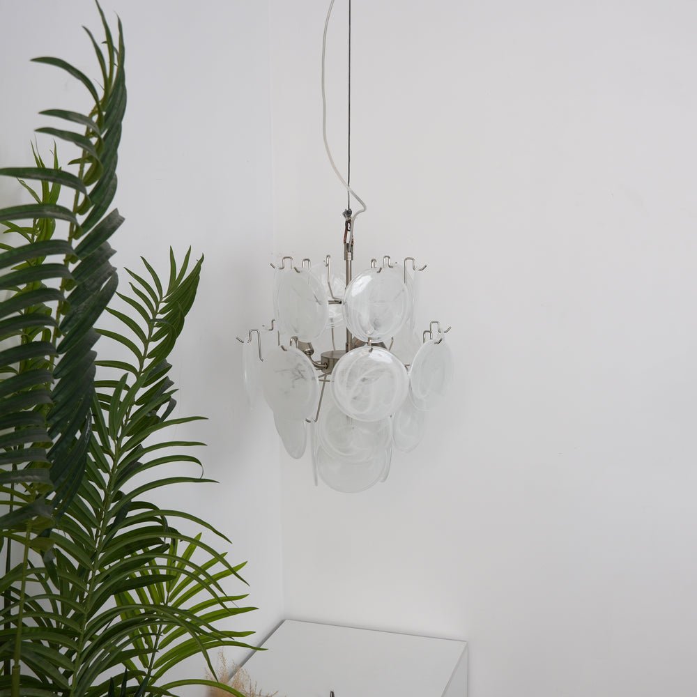 Elegant Aqua White Glass Murano Chandelier - Handcrafted Venetian Lighting Fixture for Dining Room, Bedroom & Living Room Decor
