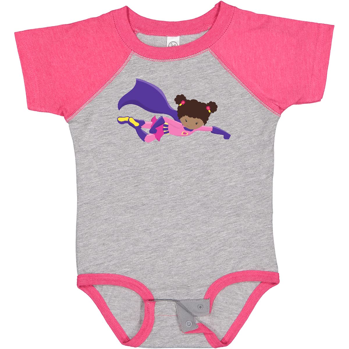 Inktastic African American Girl Superhero Cape Baby Bodysuit - Cute Outfit for Infants, Toddler Costume, Birthday Gift & Photo Shoot