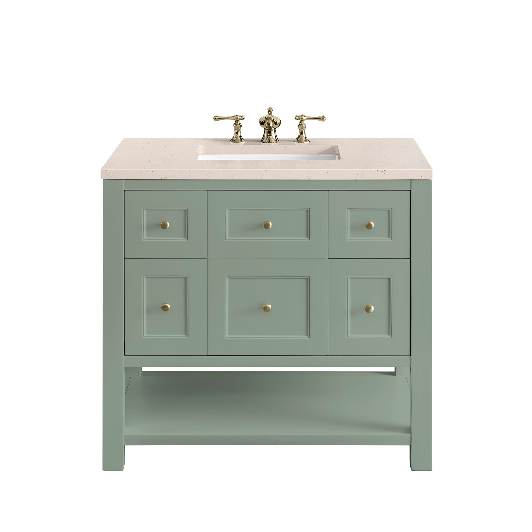 Breckenridge 36 Inch Single Bathroom Vanity with Smokey Celadon Finish & 3CM Eternal Marfil Countertop - Perfect for Modern Home Bathroom Renovation and Small Space Design