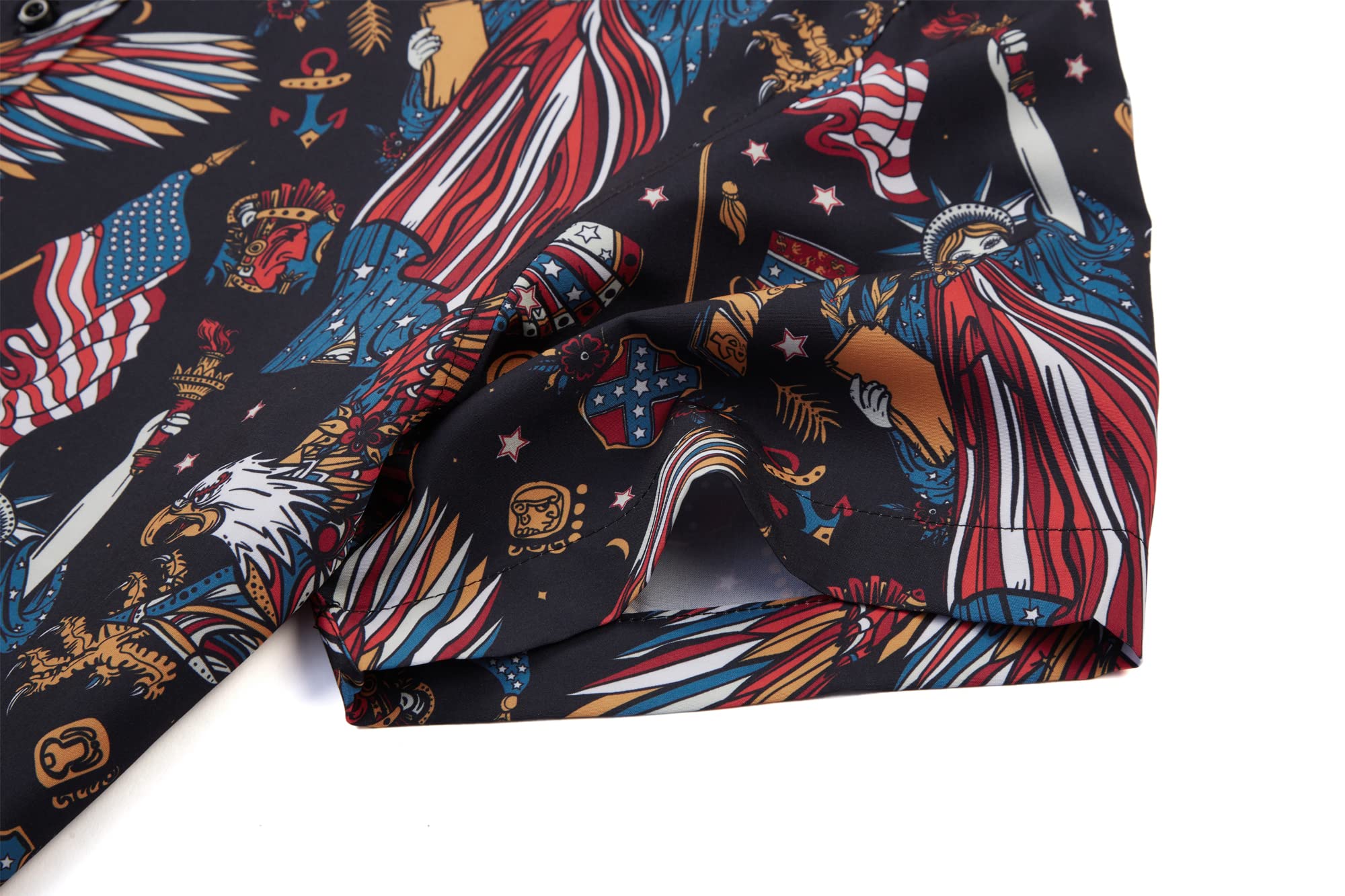 Men's American Flag Patriotic Short Sleeve Button Down Hawaiian Shirt | USA Flag Print Casual Shirt for 4th of July, BBQ, Beach & Summer Outfits