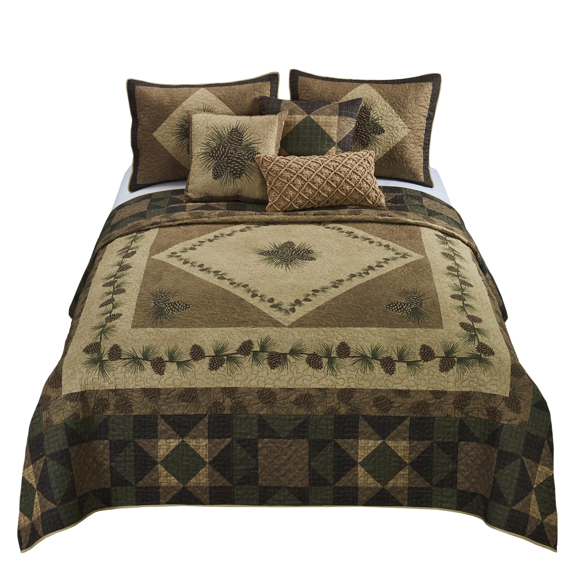 Donna Sharp Full/Queen 3-Piece Bedding Set - Antique Pine Lodge Quilt with Pillow Shams - Machine Washable - Cozy Cabin & Farmhouse Bedroom Decor