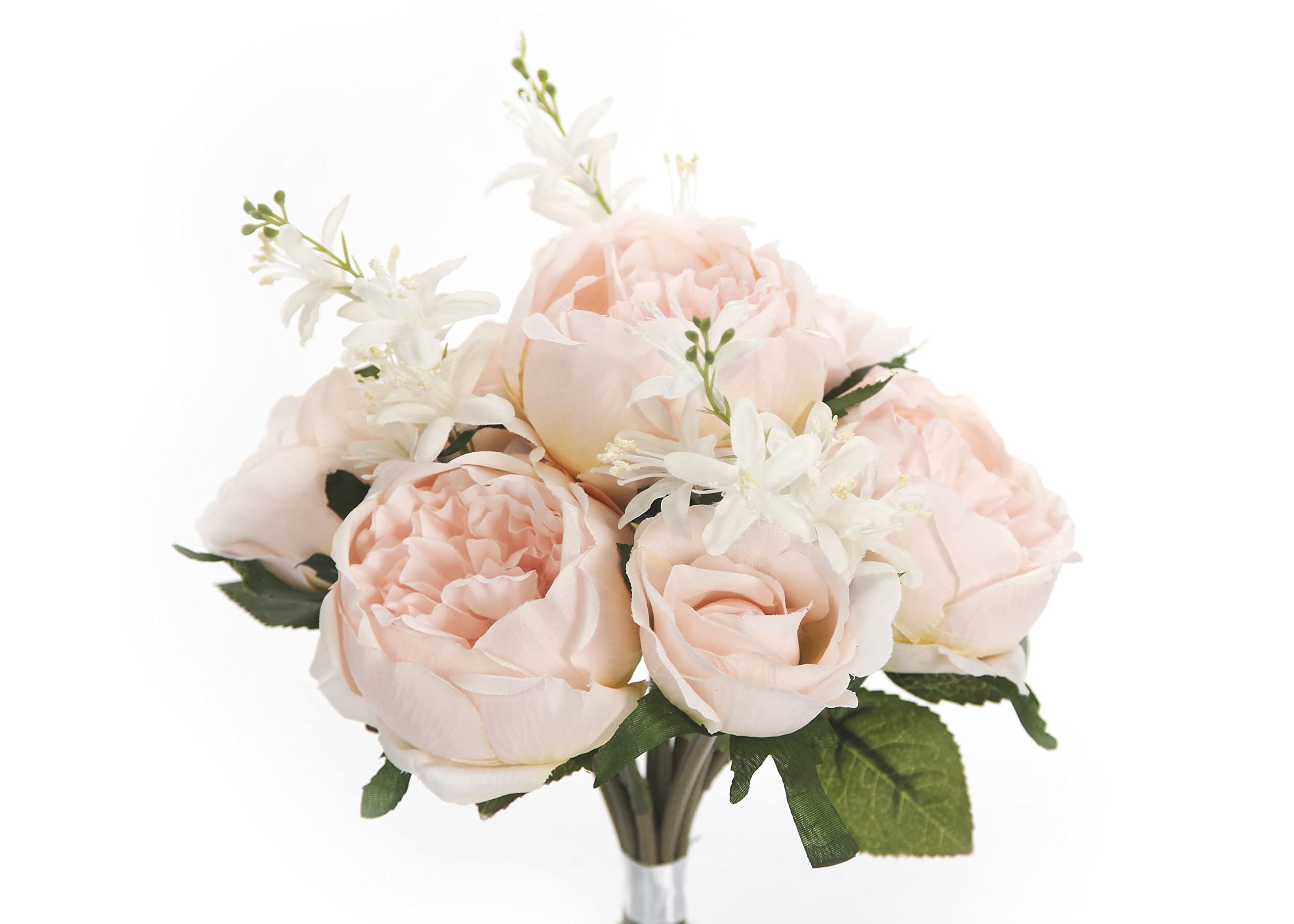 JenlyFavors English Rose Silk Flower Bouquet Blush - Realistic Artificial Floral Arrangement for Wedding Centerpieces, Home Decor, Bridal Shower & Party Decorations