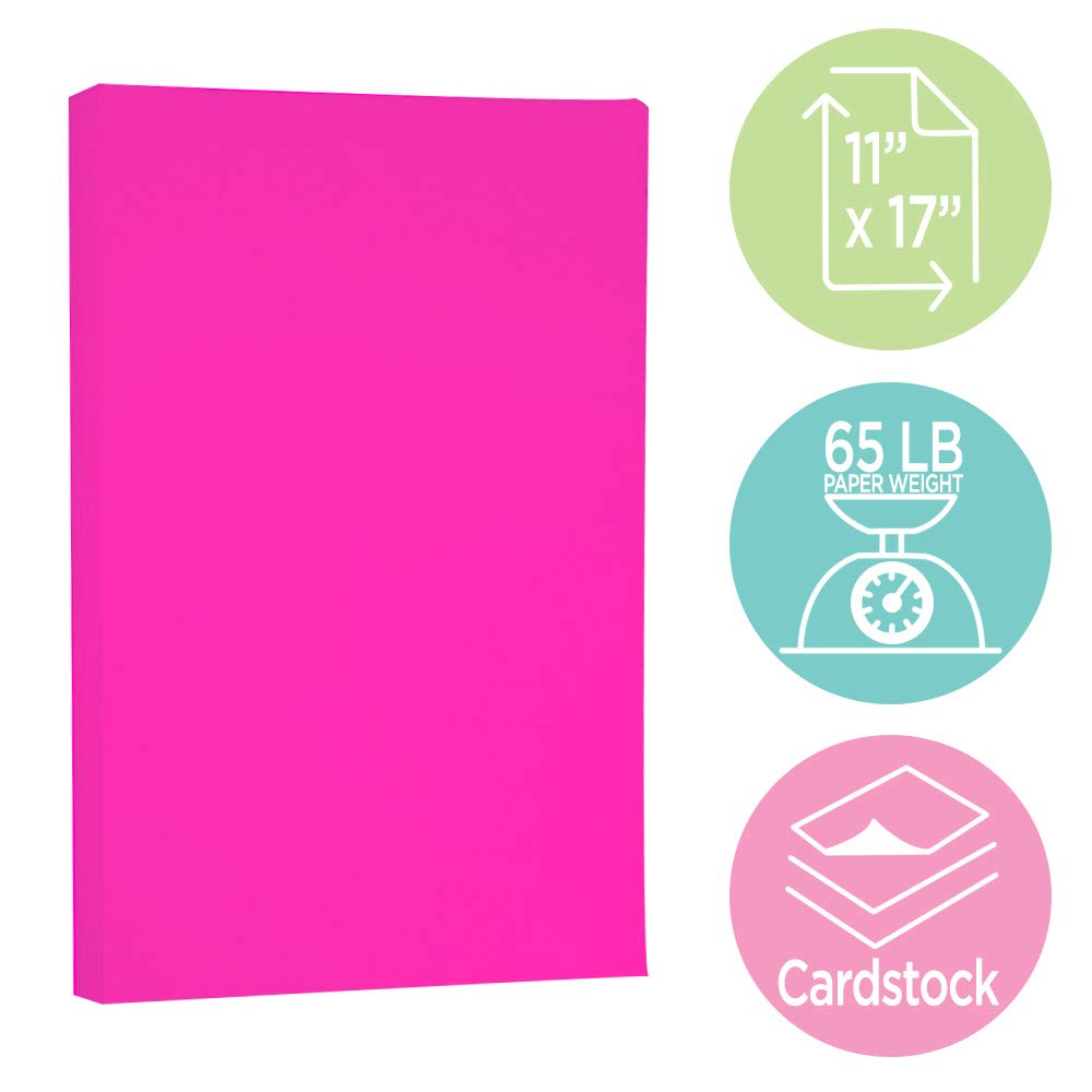 JAM PAPER 65lb Cardstock Paper 11x17 Inches - 176 GSM Tabloid Coverstock - Fuchsia Pink - 50 Sheets per Pack for Scrapbooking, Invitations, Business Reports & Craft Projects