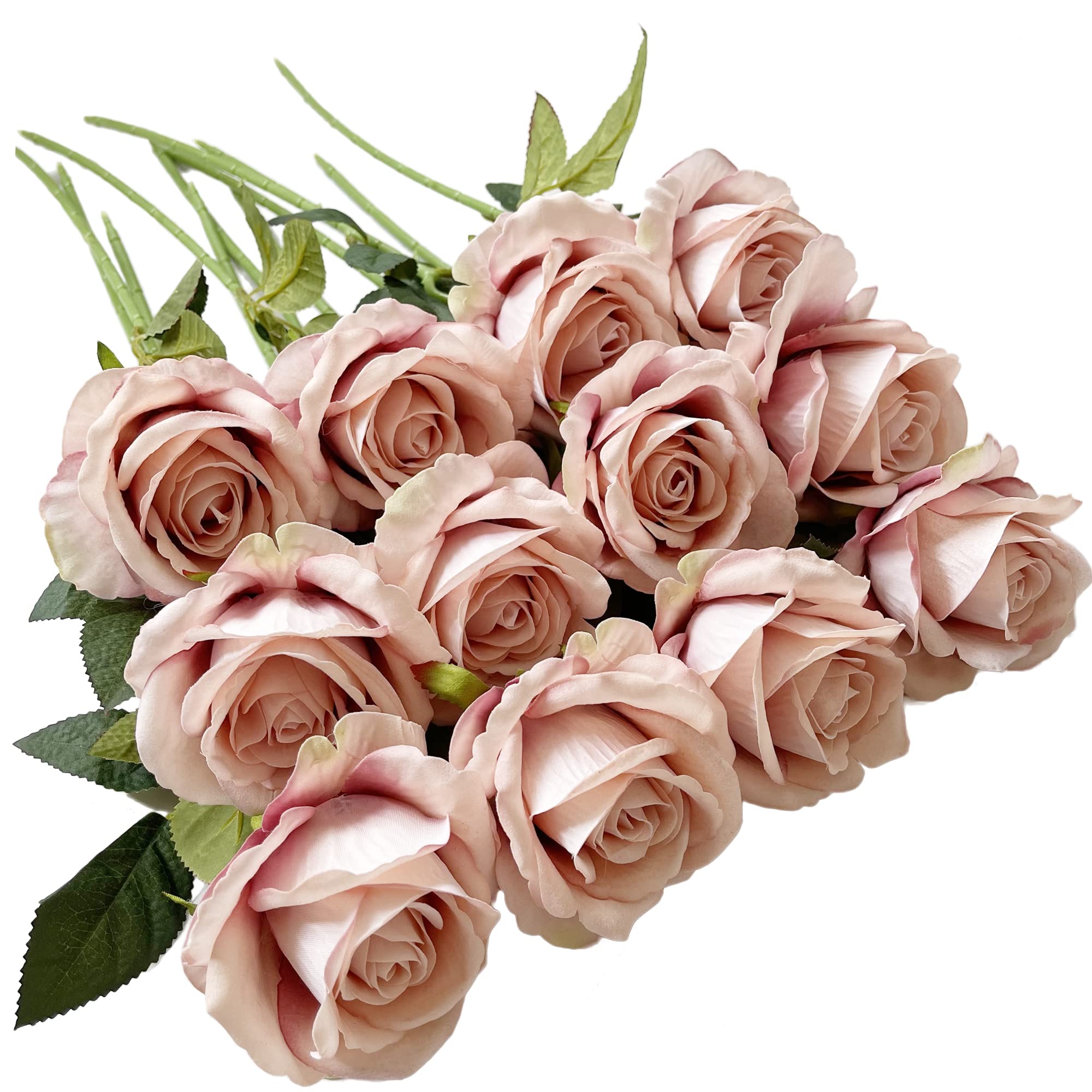 12 Pcs Artificial Silk Roses - Real Touch Faux Rose Flowers with Long Stems for Wedding Bouquets, Home Decor, Party & Garden Floral Arrangements - Elegant Centerpieces for Tables, Vases & DIY Crafts