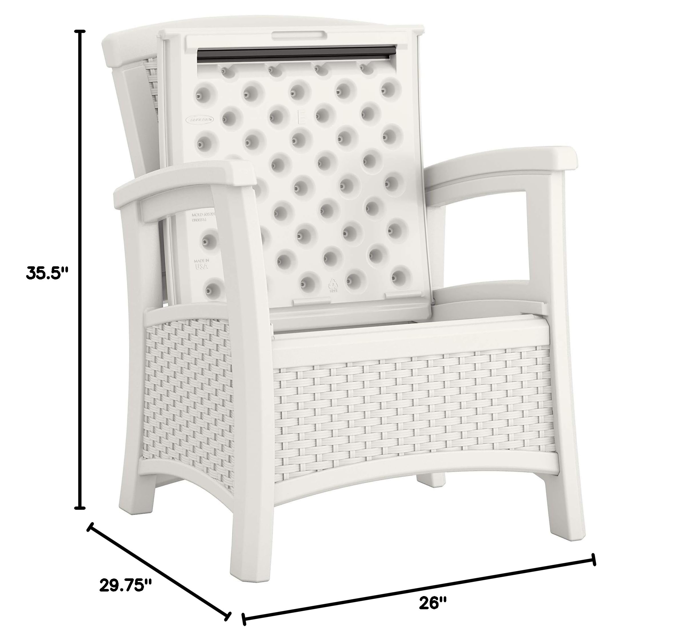Suncast Elements Club Chair with Storage - Lightweight Resin All-Weather Outdoor Patio Chair with 11 lbs Storage Capacity - Perfect for Poolside, Garden, Deck, and Backyard Relaxation - White