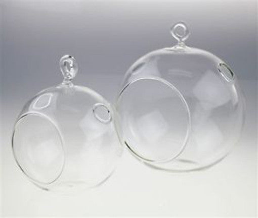 10 Pack Clear Glass Hanging Tealight Candle Holders - 10cm Diameter Wedding Decor, Terrarium, Succulent Plant Display, Mini Garden Craft Gift for Home, Party & Outdoor Events
