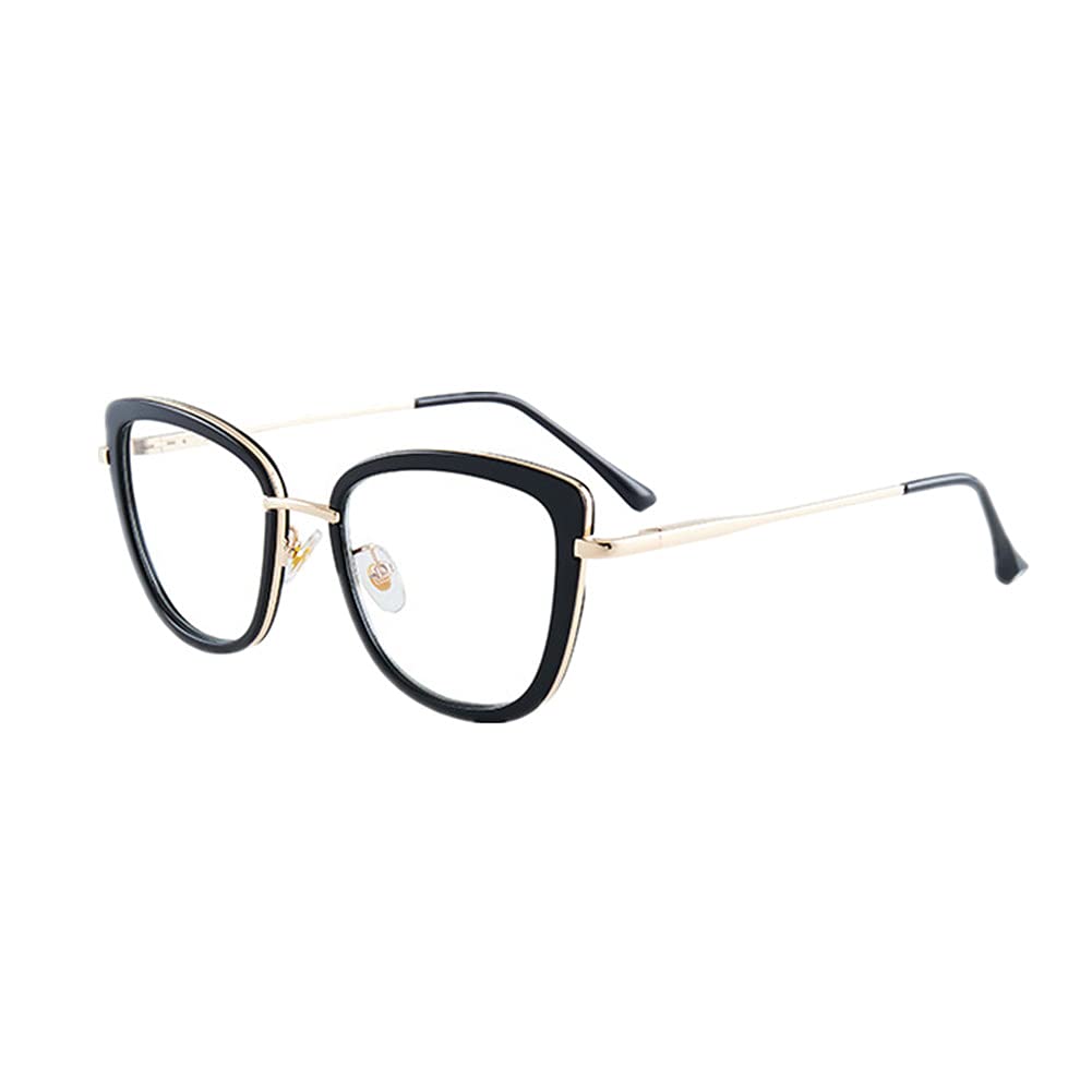 Stylish Retro Cat Eye Glasses Frame - Color Matching Large Metal Frame with Blue Light Blocking (UV400 Protection) for Women | Perfect for Office Work, Reading & Digital Screen Use