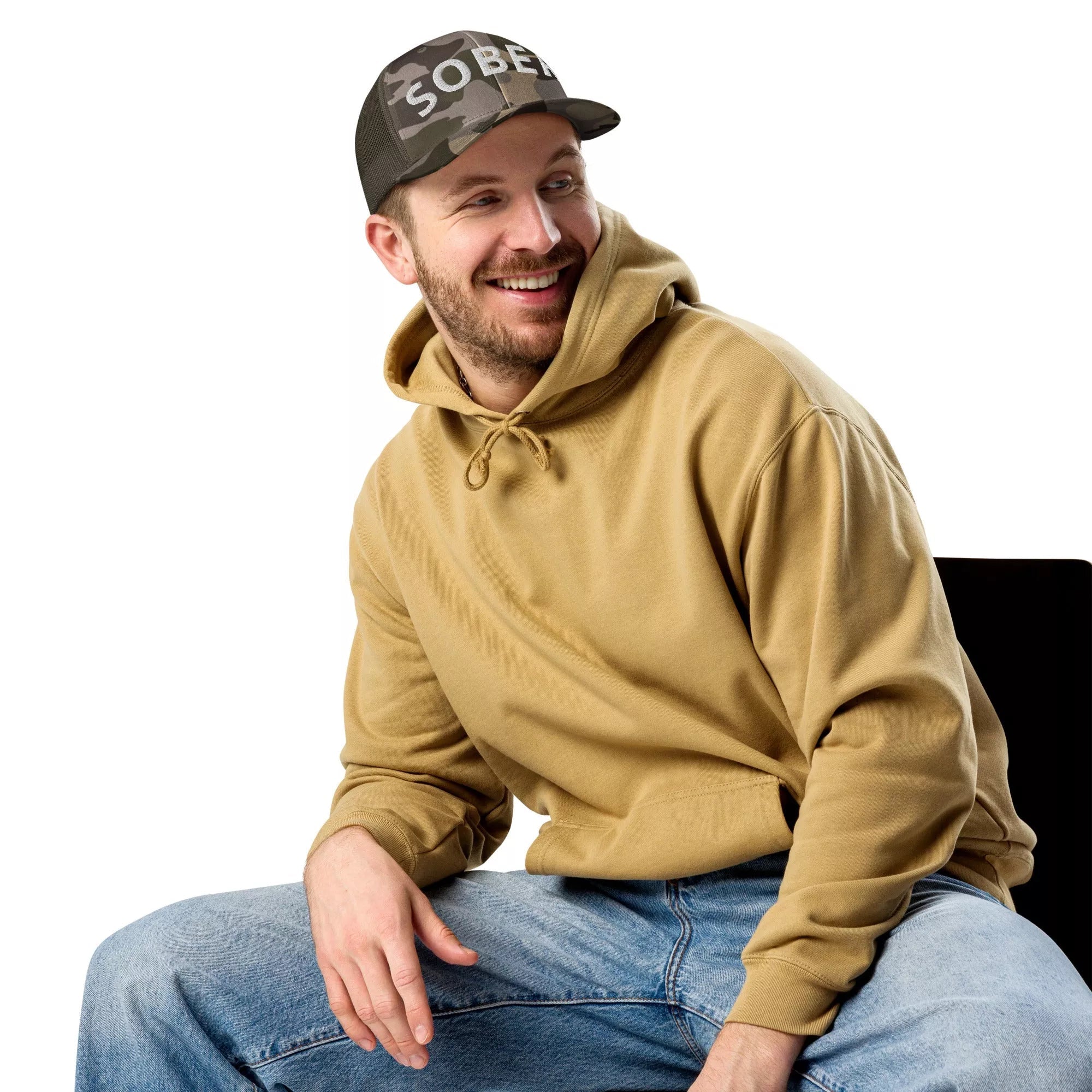 Sober Camouflage Trucker Hat for Men & Women - Adjustable Snapback Cap for Outdoor, Hiking, and Casual Wear