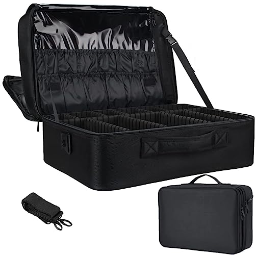 Professional Makeup Case Organizer Bag for Women | Portable Travel Cosmetic Storage with Adjustable Dividers | 16 Inch 2-Layer Artist Brush Bag (Black) | Perfect for Travel, Salon & Makeup Artists
