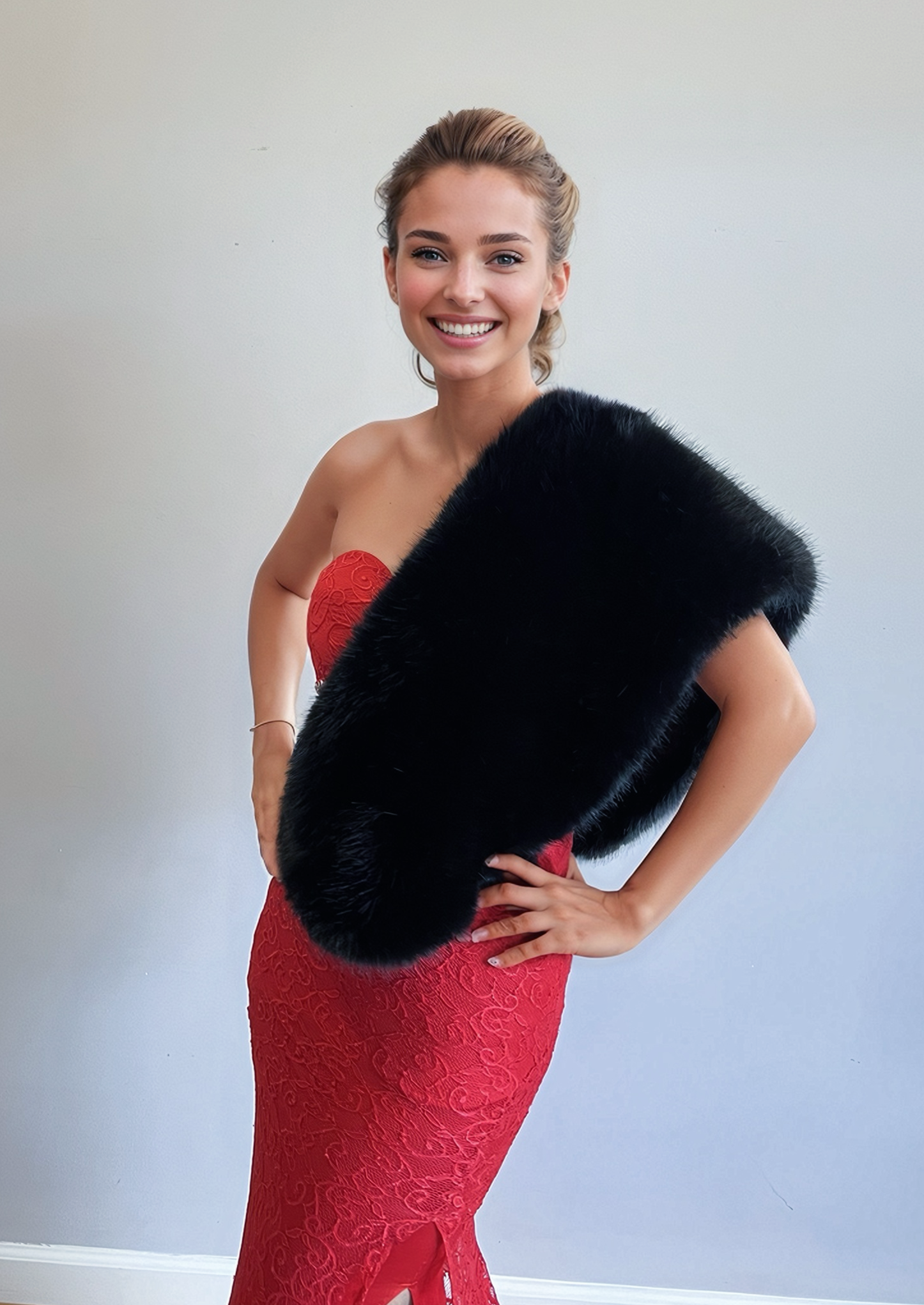 Luxury Black Faux Fur Wrap Shawl - Soft Warm Winter Scarf for Women (Serena Blk07) | Perfect for Evening Parties, Weddings & Cold Weather Fashion