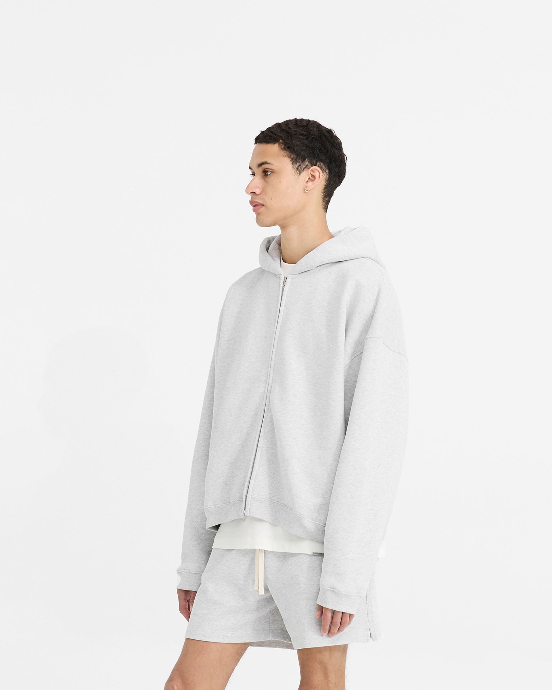 Initial Boxy Zip Through Hoodie for Women - Ice Grey Marl Pullover | Casual Streetwear, Loungewear & Outdoor Activities