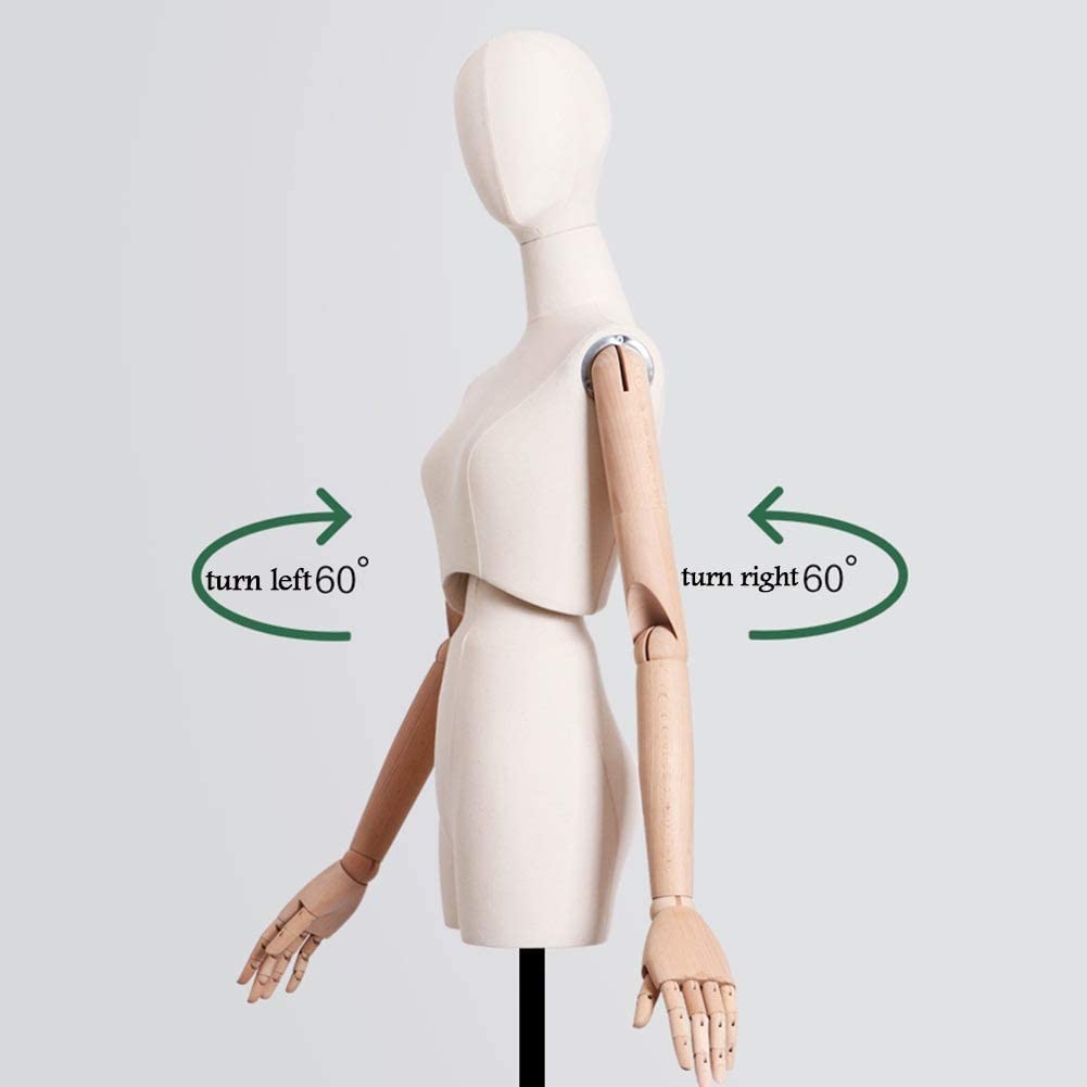 Professional Adjustable Dress Form Mannequin with 3-Section Wooden Arms & Metal Square Base - Gold Torso for Tailoring, Fashion Design, Clothing Display & Boutique Showcase