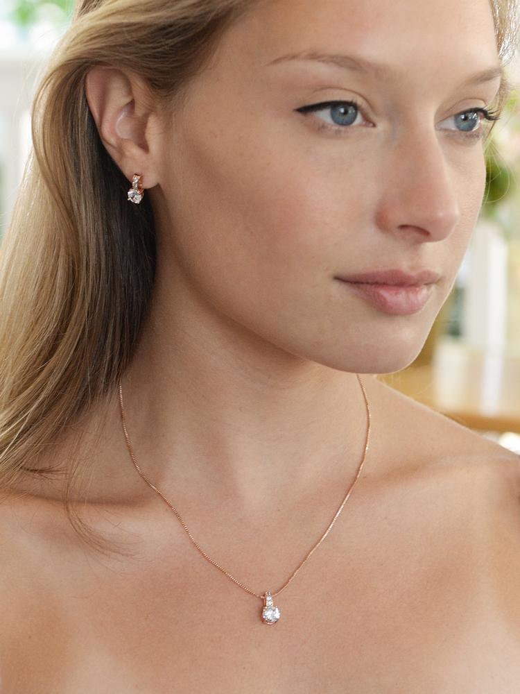 Veronica Rose Gold Simulated Diamond Pendant Necklace Set - Elegant Cubic Zirconia Jewelry for Women, Perfect Gift for Anniversary, Valentine's Day & Special Occasions