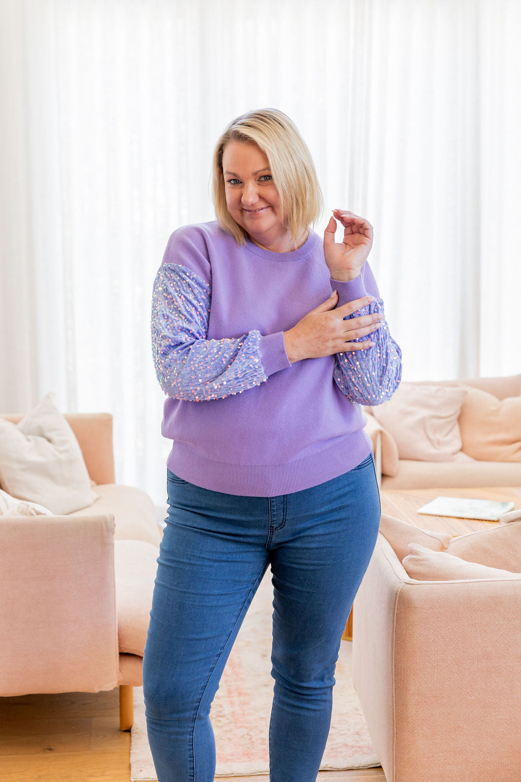 Lilac Glam Knit Sweater for Women - Cozy & Stylish Pullover for Fall & Winter Fashion | Perfect for Casual Outings & Office Wear