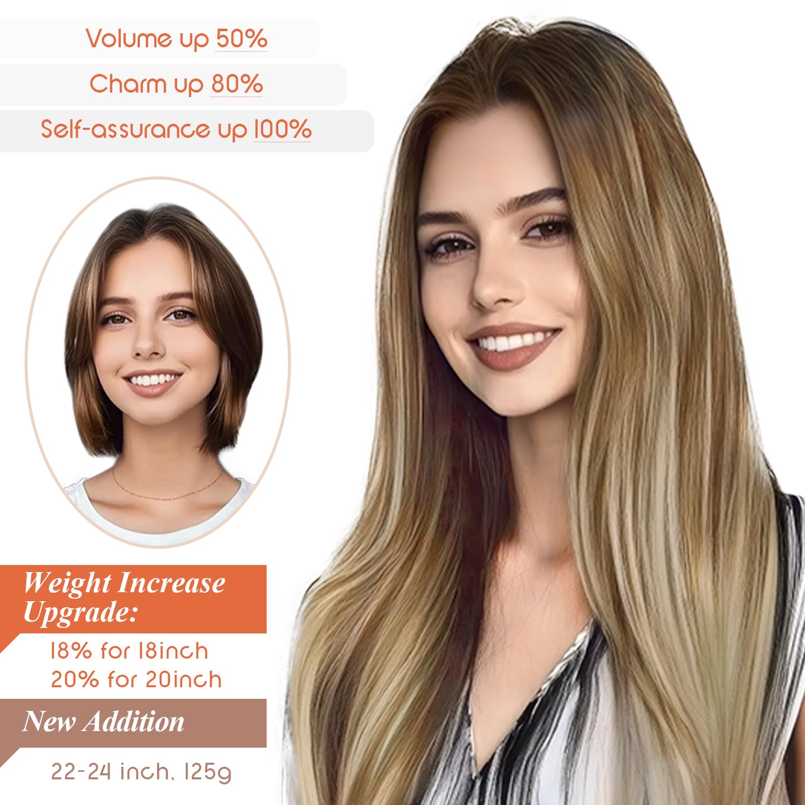 Sunny Wire Hair Extensions - 20 Inch Real Human Hair Invisible Wire Extensions in Light Brown to Platinum Blonde with Brown Highlights (#6/60/6) - Perfect for Parties, Weddings & Everyday Styling
