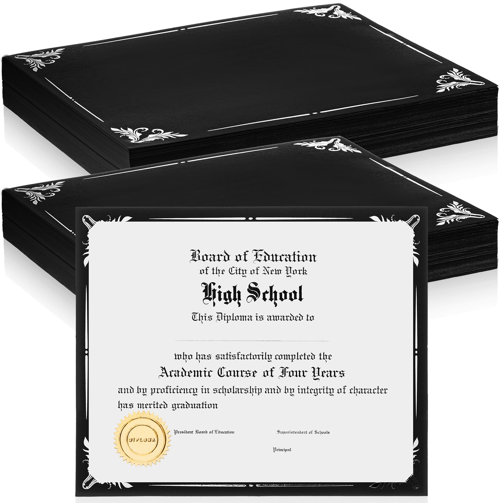 Premium 100-Pack Foil Border Certificate Holders - 8.5 x 11 Inch Letter Size Document Covers for Awards, Diplomas & Certificates (Black & Silver) - Perfect for Graduations, School Events, Weddings & Professional Office Use