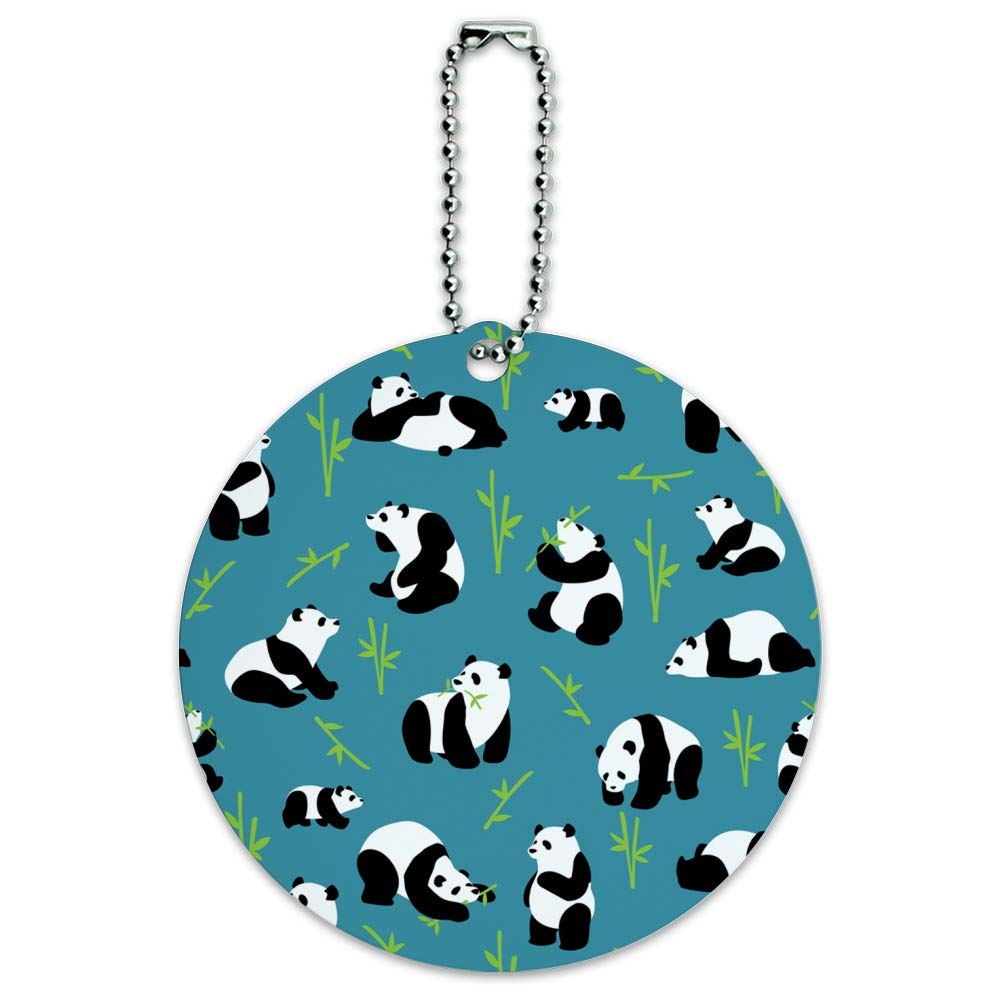 Panda and Bamboo Pattern Round Luggage ID Tag - Waterproof Suitcase Name Tag for Travel Bags, Carry-Ons, Backpacks - Perfect for Airports, Business Trips, and Vacation Identification