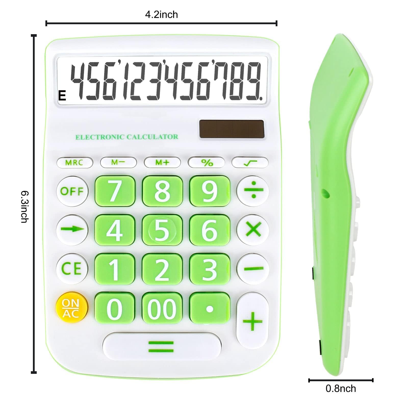 12-Digit Solar & Battery Powered Desktop Calculator with Large Display & Big Buttons - Dual Power Office Calculator for Accounting, Bookkeeping & School Math (Green) - Perfect for Home Office, Classroom & Business Use
