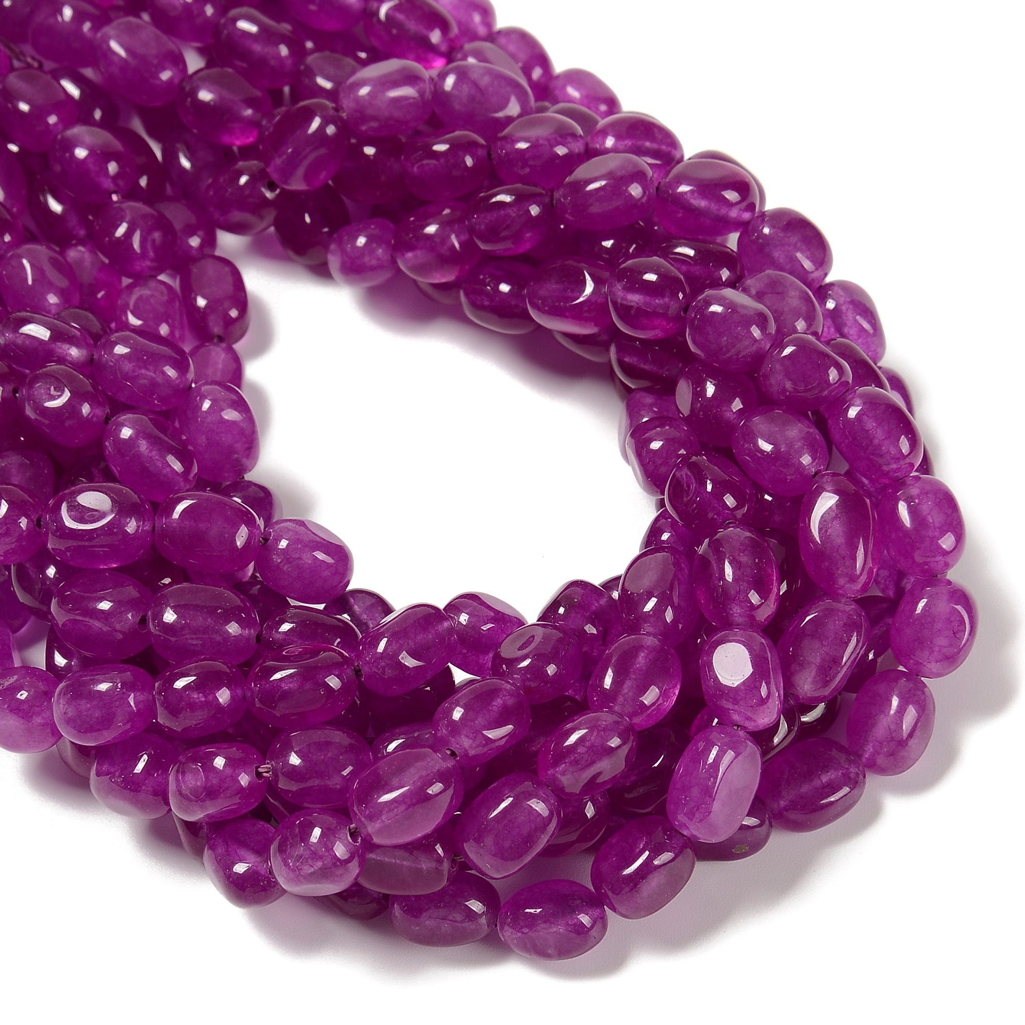 Fuchsia Dyed Jade Pebble Beads 8x10mm 15.5