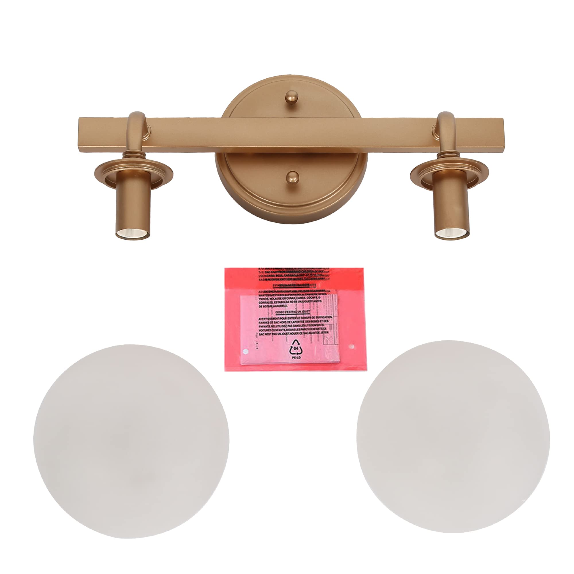 Durent Gold Modern Bathroom Vanity Light Fixture - 2 Light Over Mirror with Frosted Glass Shades for Bathroom, Powder Room & Dressing Area Lighting