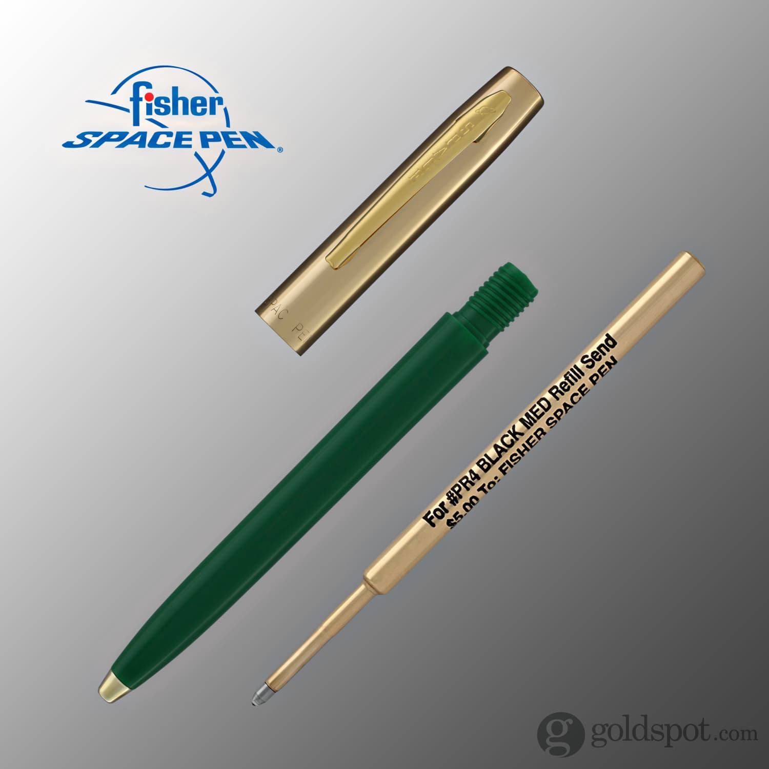 Fisher Space Pen Cap-O-Matic Ballpoint Pen - Green with Brass Trim - Premium Writing Instrument for Office, Travel & Outdoor Adventures