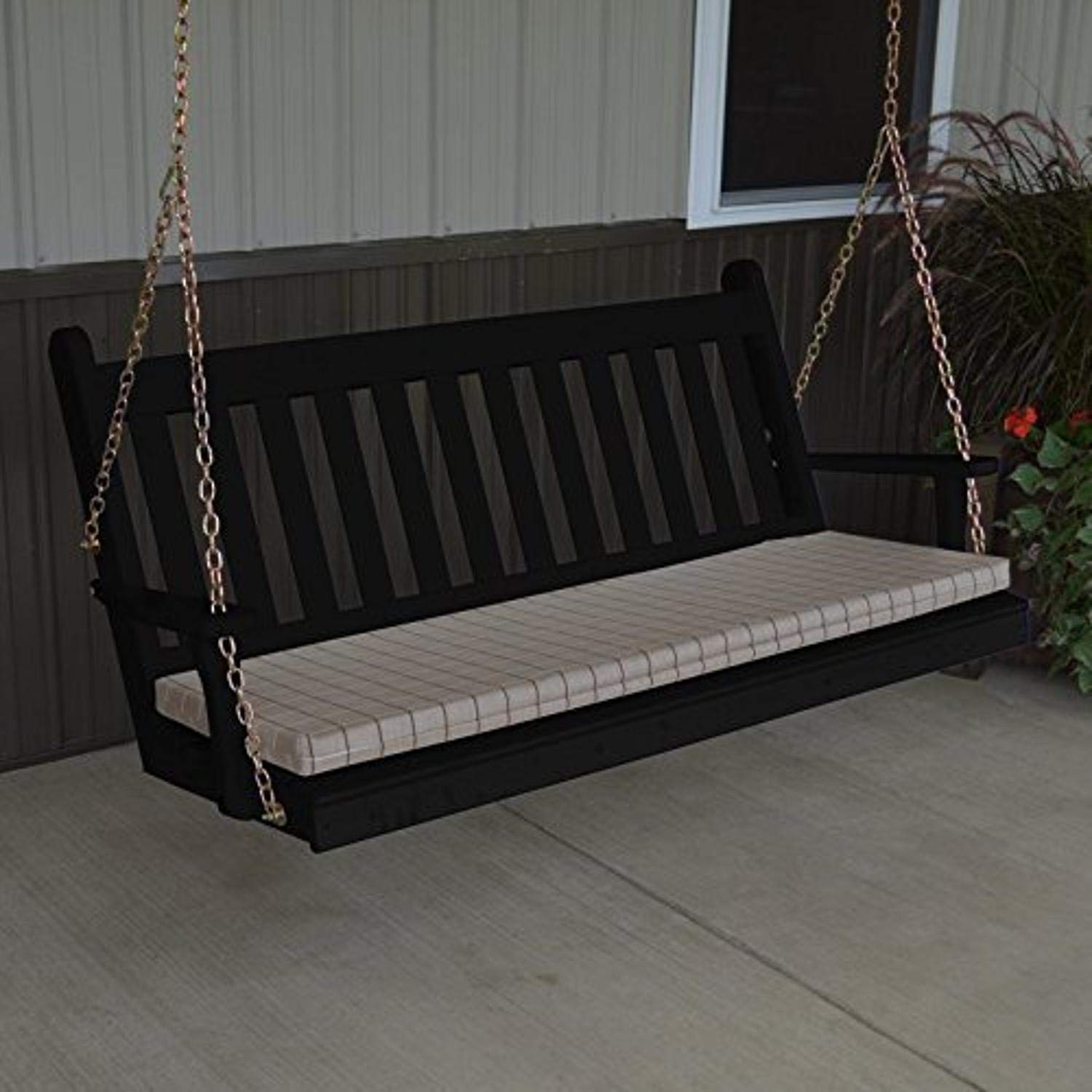 A & L Furniture 6-Foot Yellow Pine Traditional English Porch Swing with Weather-Resistant Black Finish - Perfect for Outdoor Patio, Garden, and Backyard Relaxation