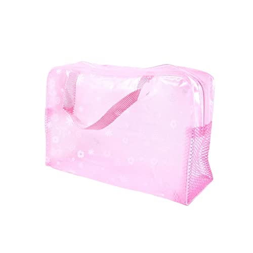 Clear Travel Makeup Bag with Zipper - Pink Cosmetic & Toiletry Organizer for Women | Perfect for Airplane Carry-on, Gym Essentials, and Bathroom Storage