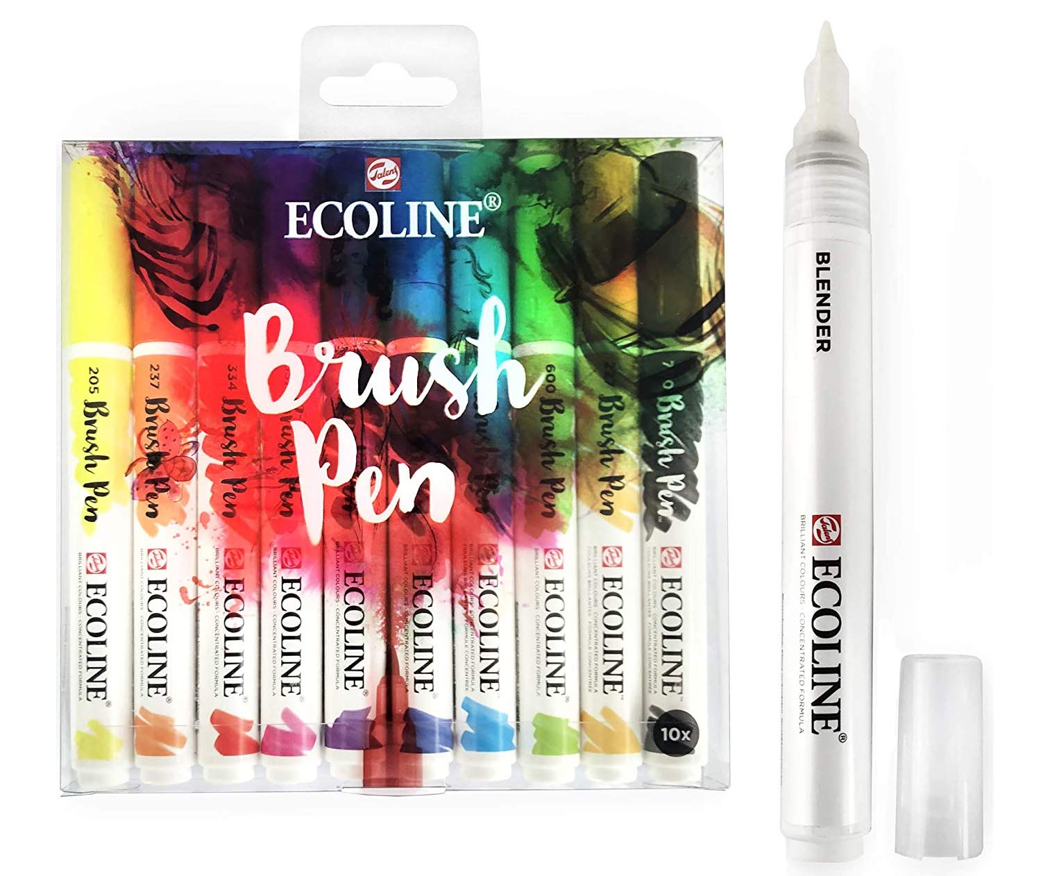 Royal Talens Ecoline Liquid Watercolor Brush Pens Set - 10 Vibrant Colors with Blender Pen for Watercolor Painting, Calligraphy & Illustration | Perfect for Artists, Students & DIY Craft Projects