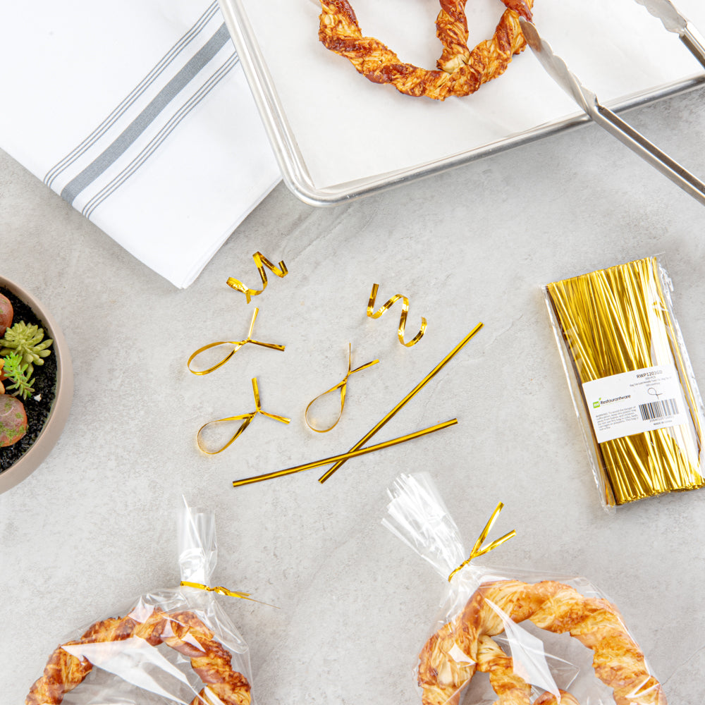 Premium Gold Metallic Twist Ties for Bags - 500 Count Box | Secure & Decorative Bag Closures for Food Storage, Gift Wrapping & Organizing