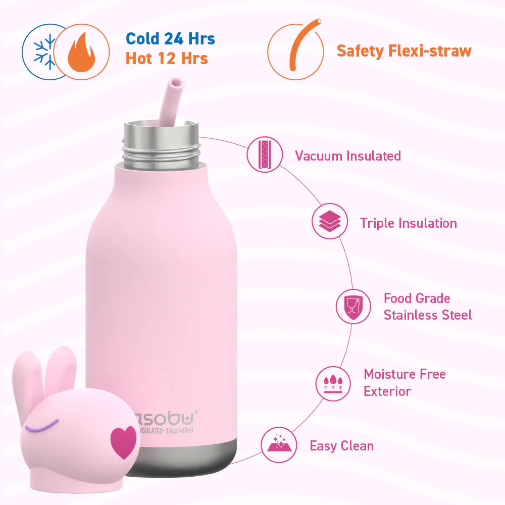 Bunny Bestie Bottle - Cute Bunny-Themed Water Bottle for Kids & Adults - Perfect for School, Gym, and Outdoor Activities