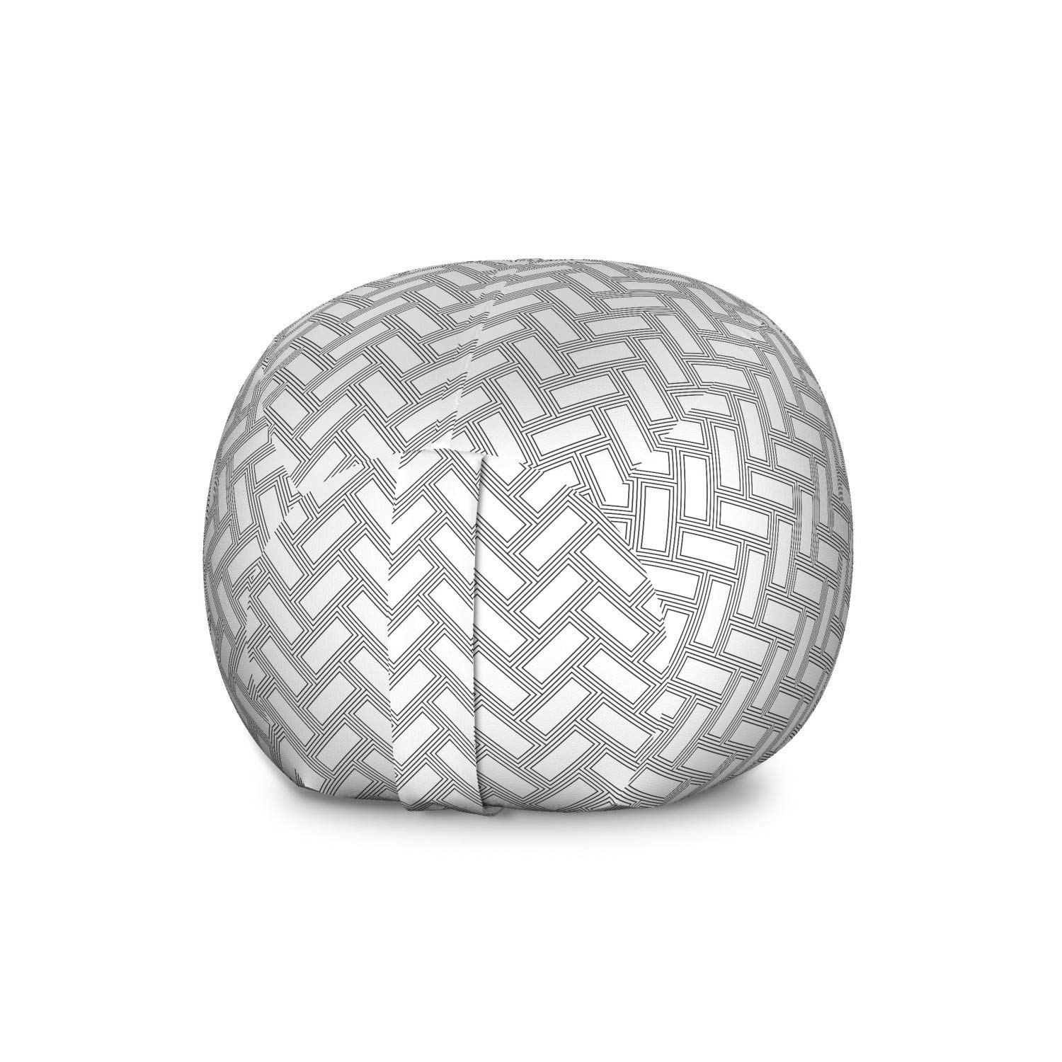 Ambesonne Large Washable Toy Storage Bag Chair - Herringbone Geometric Vintage Pattern, Stuffed Animal Organizer (White & Dark Taupe) | Perfect for Kids' Room, Nursery Organization & Playroom Decor